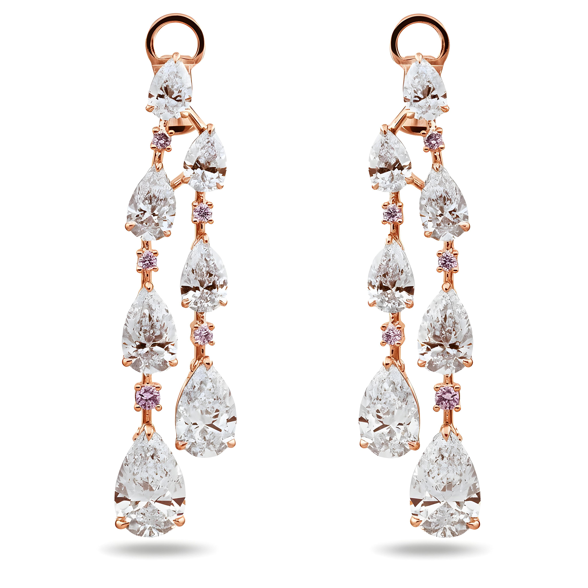 18K White Gold White & Pink Diamond Drop Earrings 7.18ctw