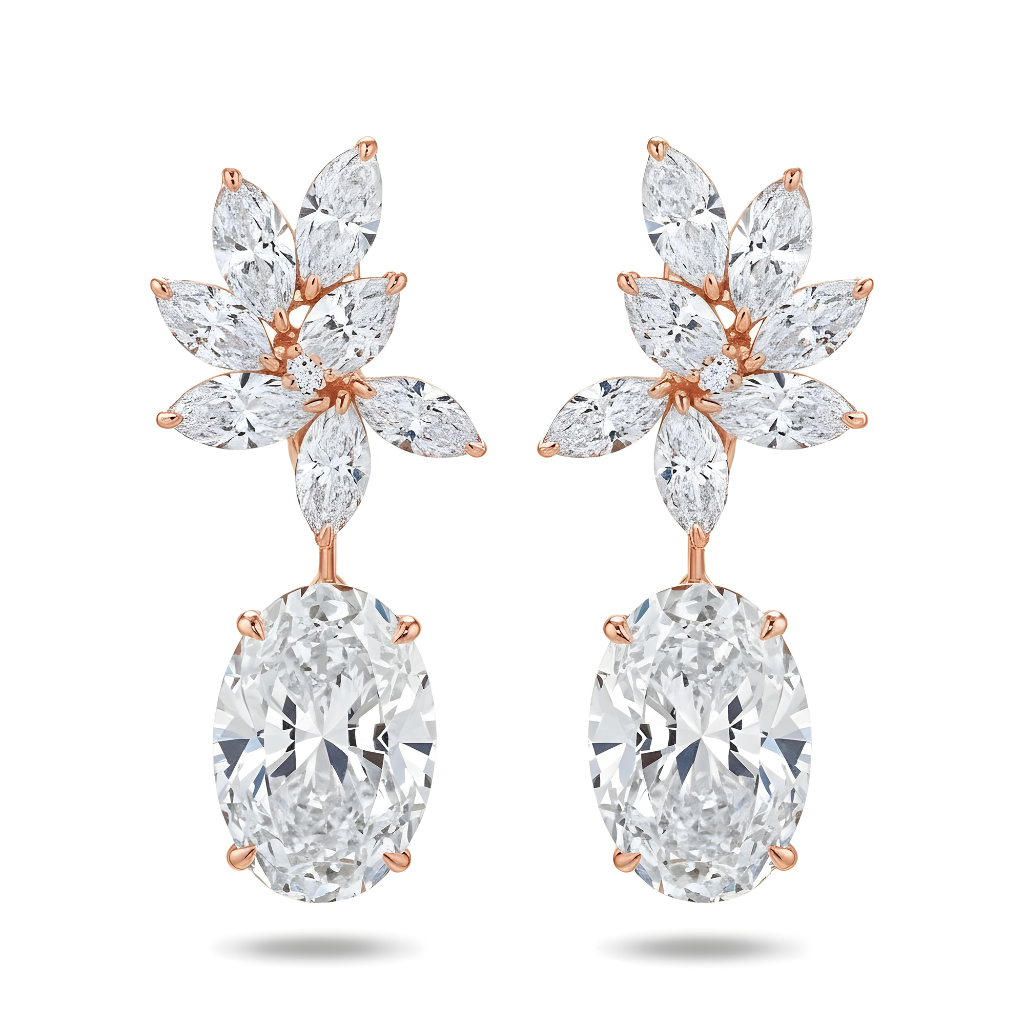 IGI 18K White Gold Oval & Marquise Cut Diamond Drop Earrings 20.30ctw