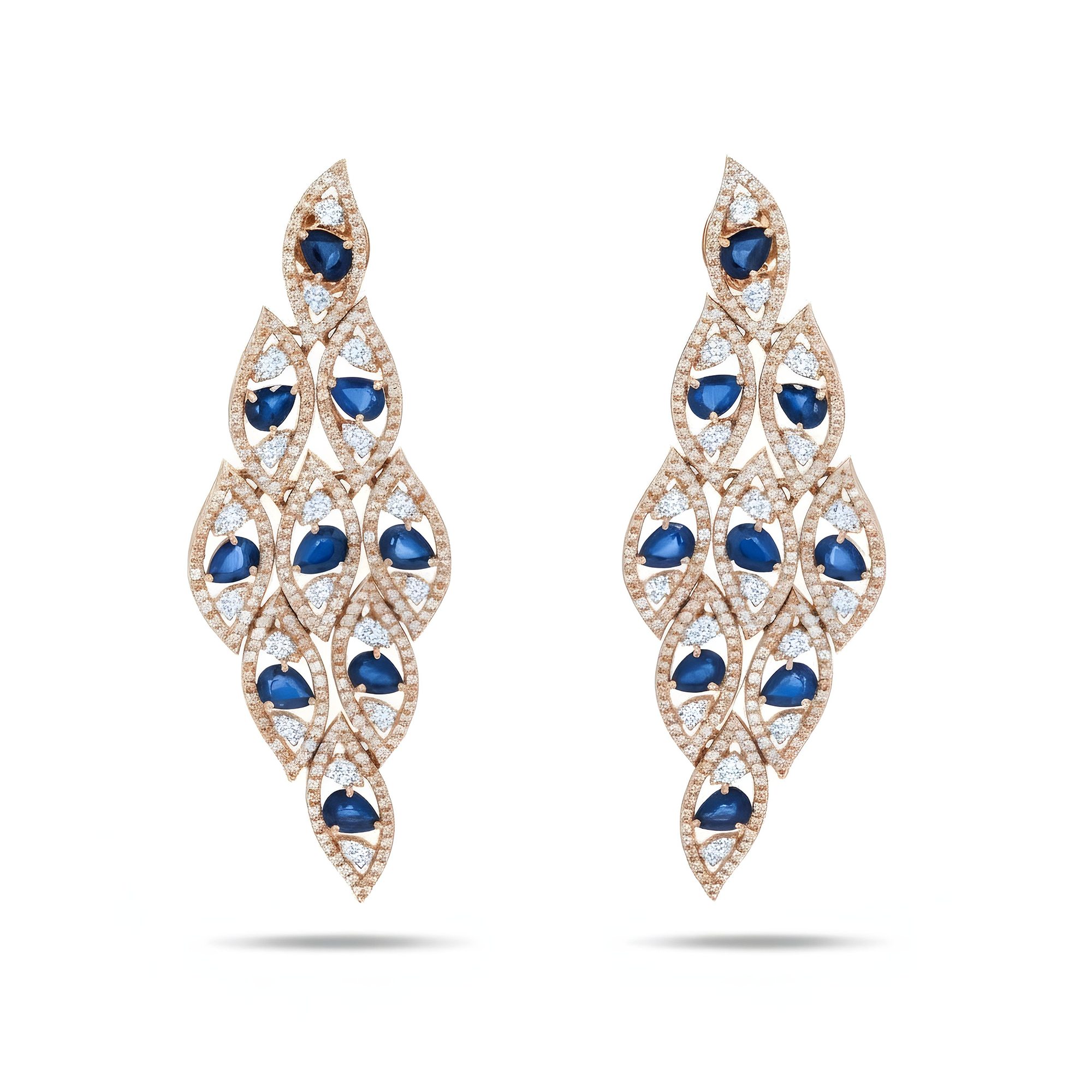 14K White Gold Pear Cut Sapphire & diamond Drop Earrings
