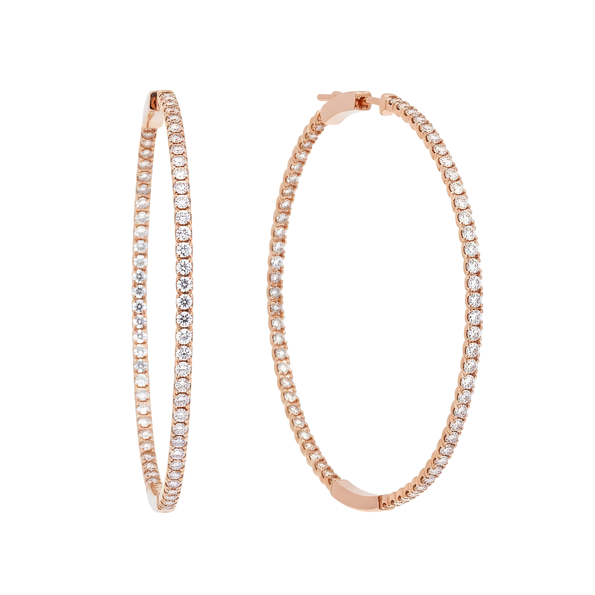 14K White Gold Round Diamond Inside Out Hoop Earrings 3.75ctw
