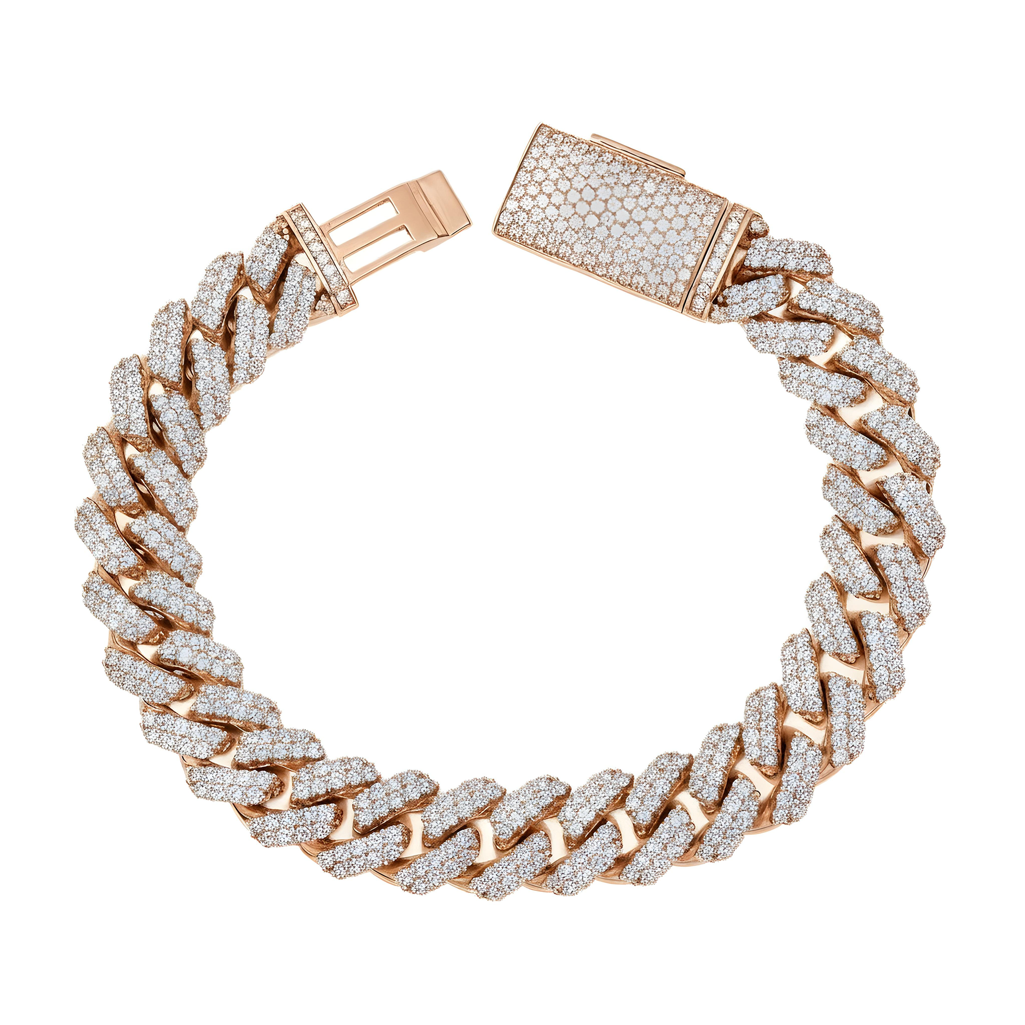 14K White Gold 12.5mm Round Diamond Cuban Link Bracelet 11.0ct