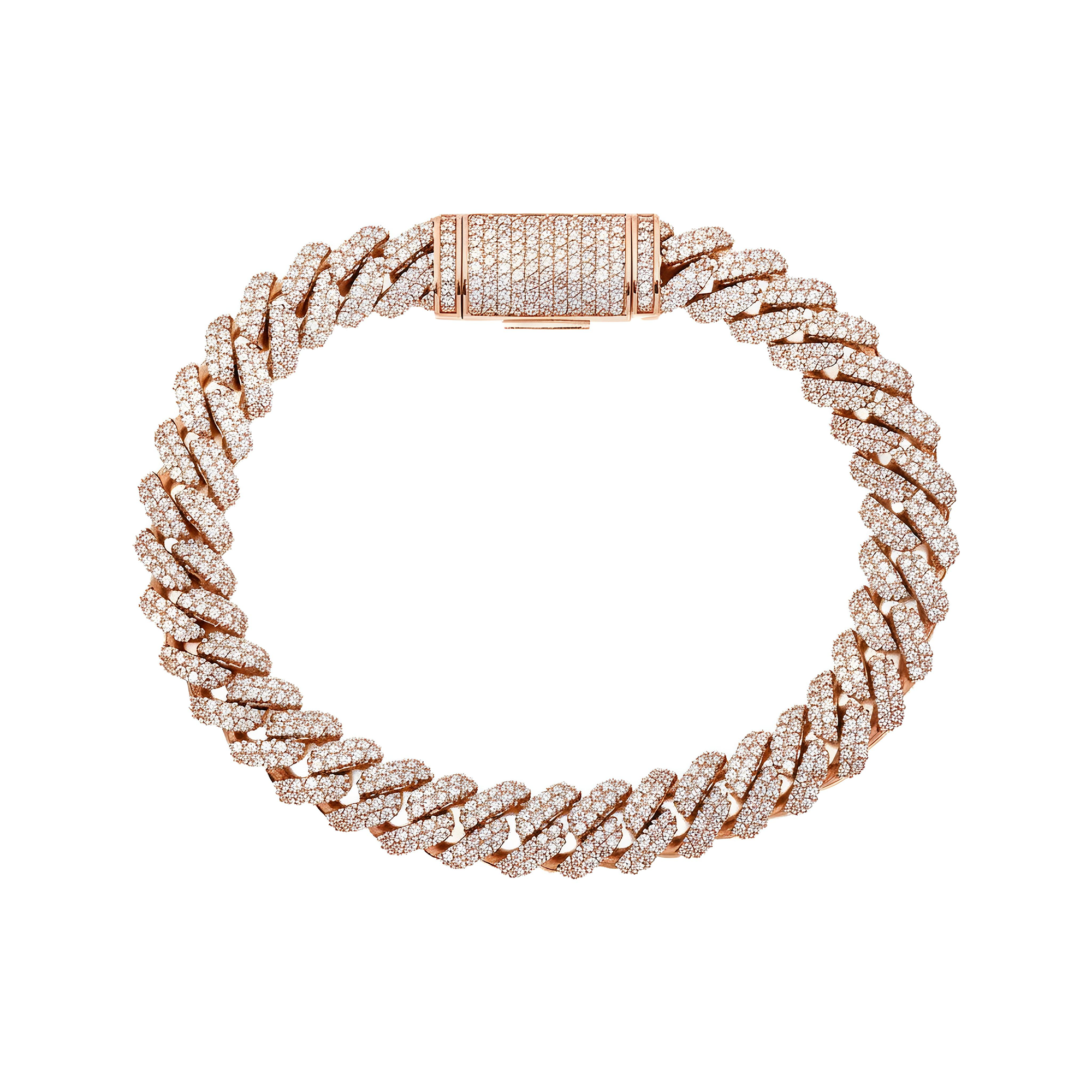 14K White Gold 10mm Round Diamond Cuban Link Bracelet 7.0ct