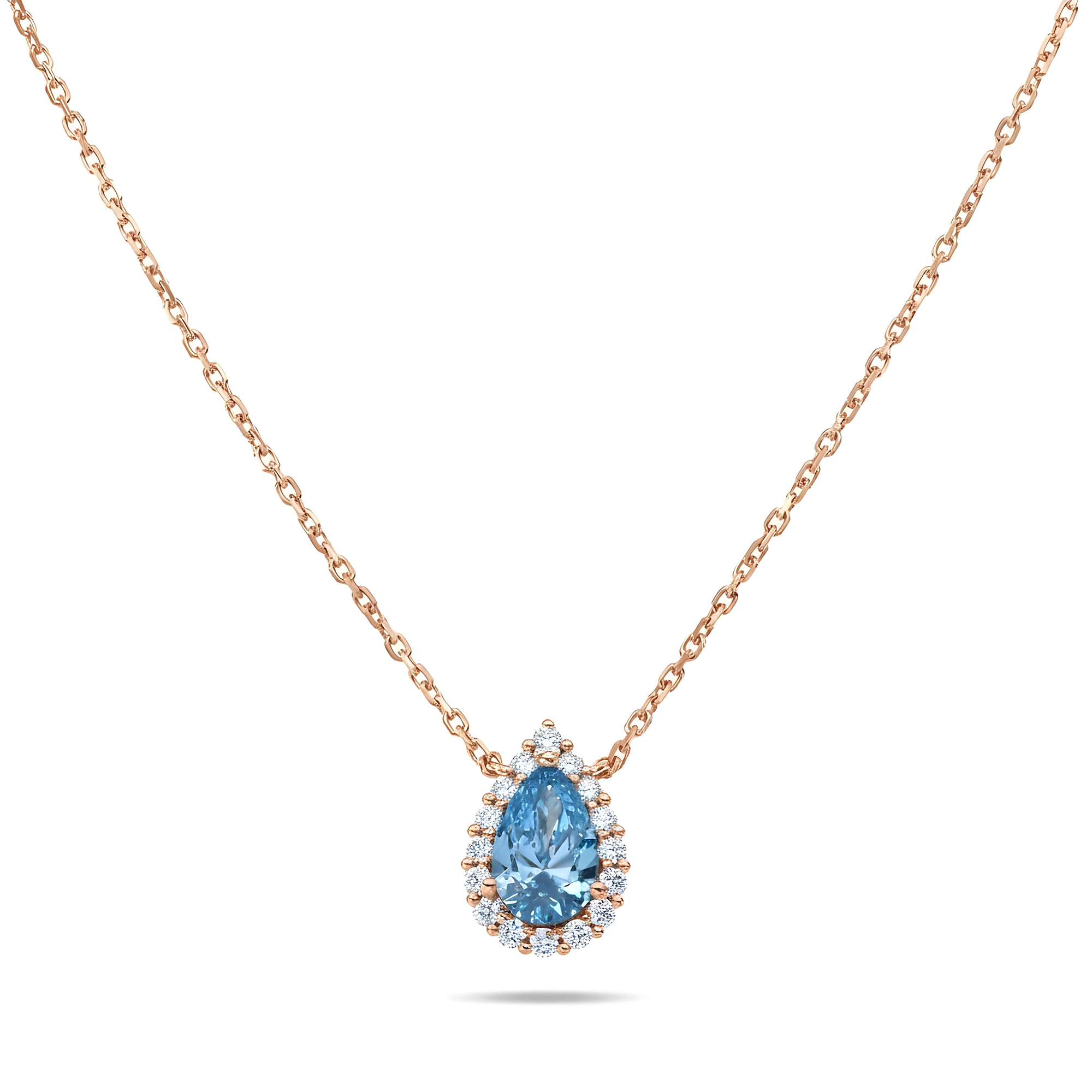 18K White Gold Pear Cut Fancy Vivid Blue Diamond Mini Pendant Necklace 1.30ctw
