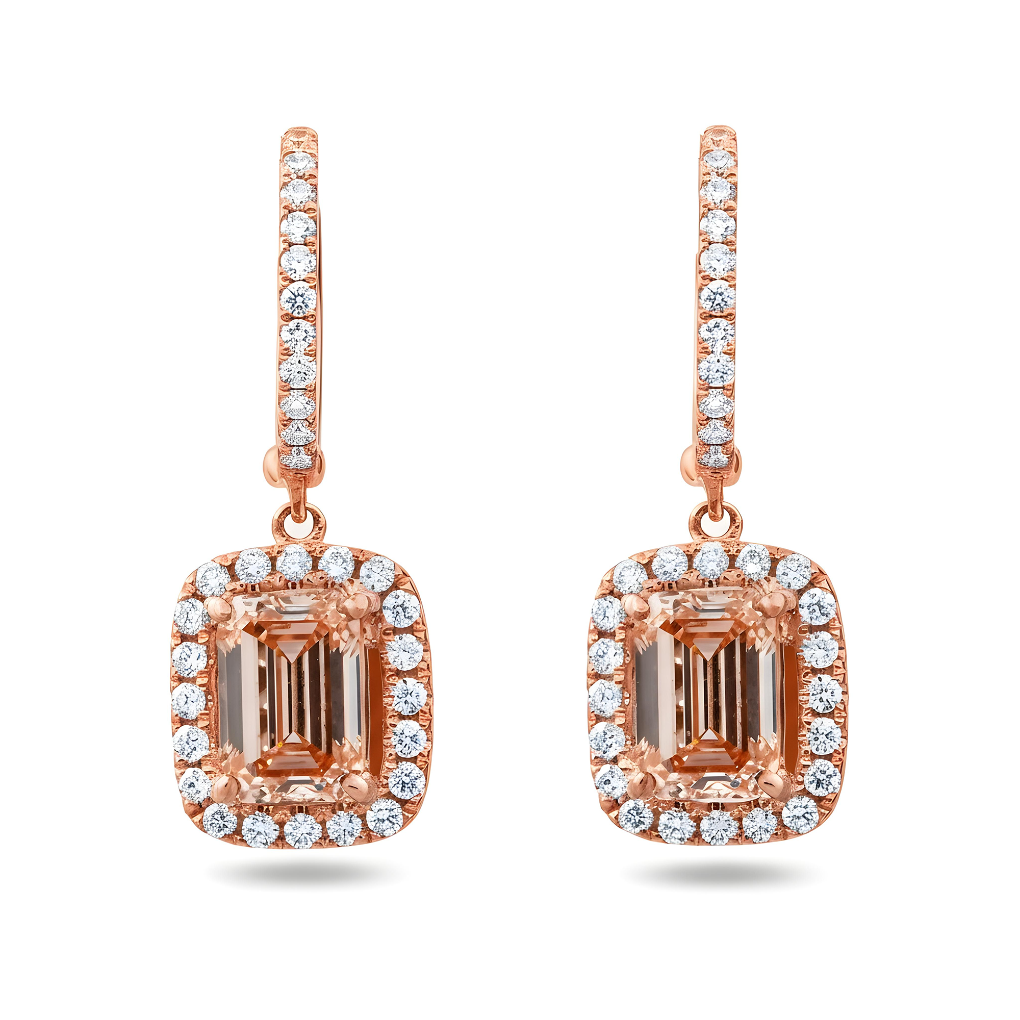 18K White Gold Emerald Cut Fancy Pink Diamond Drop Earrings 1.48ctw