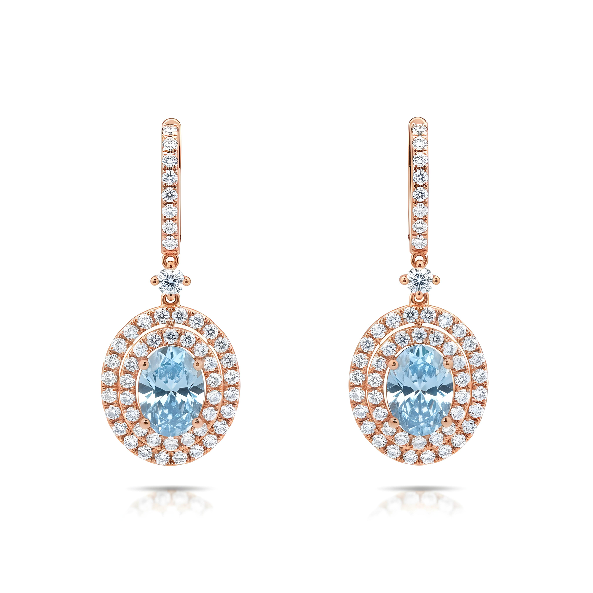 18K White Gold Oval Cut Fancy Vivid Blue Diamond Drop Earrings 3.29ctw