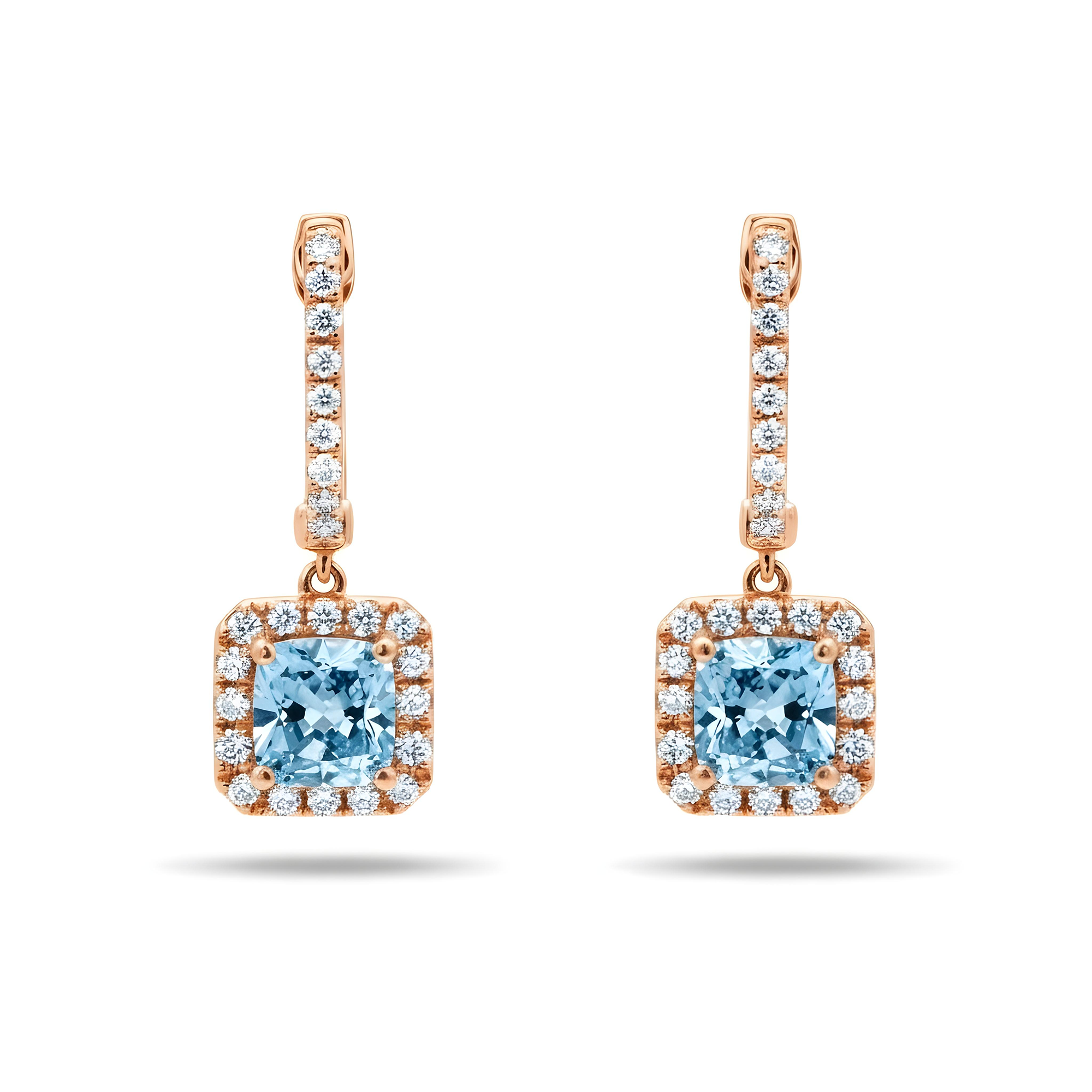 18K White Gold Cusion Cut Fancy Vivid Blue Diamond Drop Earrings 2.80ctw