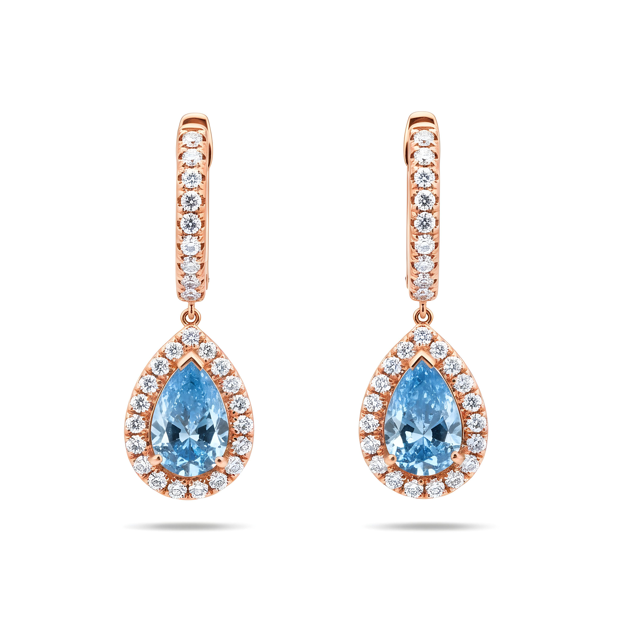 18K White Gold Pear Cut Fancy Vivid Blue Diamond Teardrop Earrings 2.95ctw