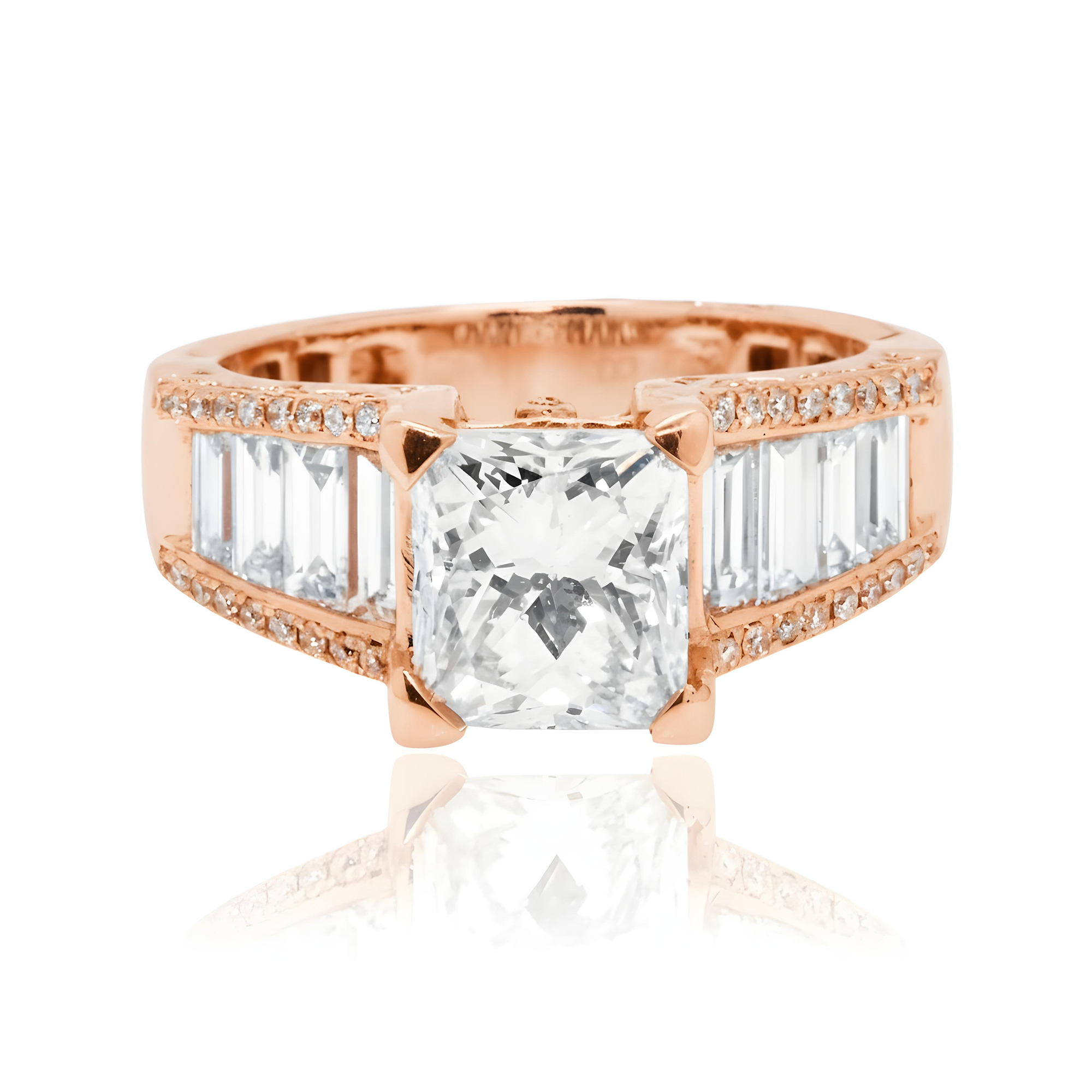 18K White Gold 2.06ct Princess Cut Diamond Engagement Rings 3.21ctw