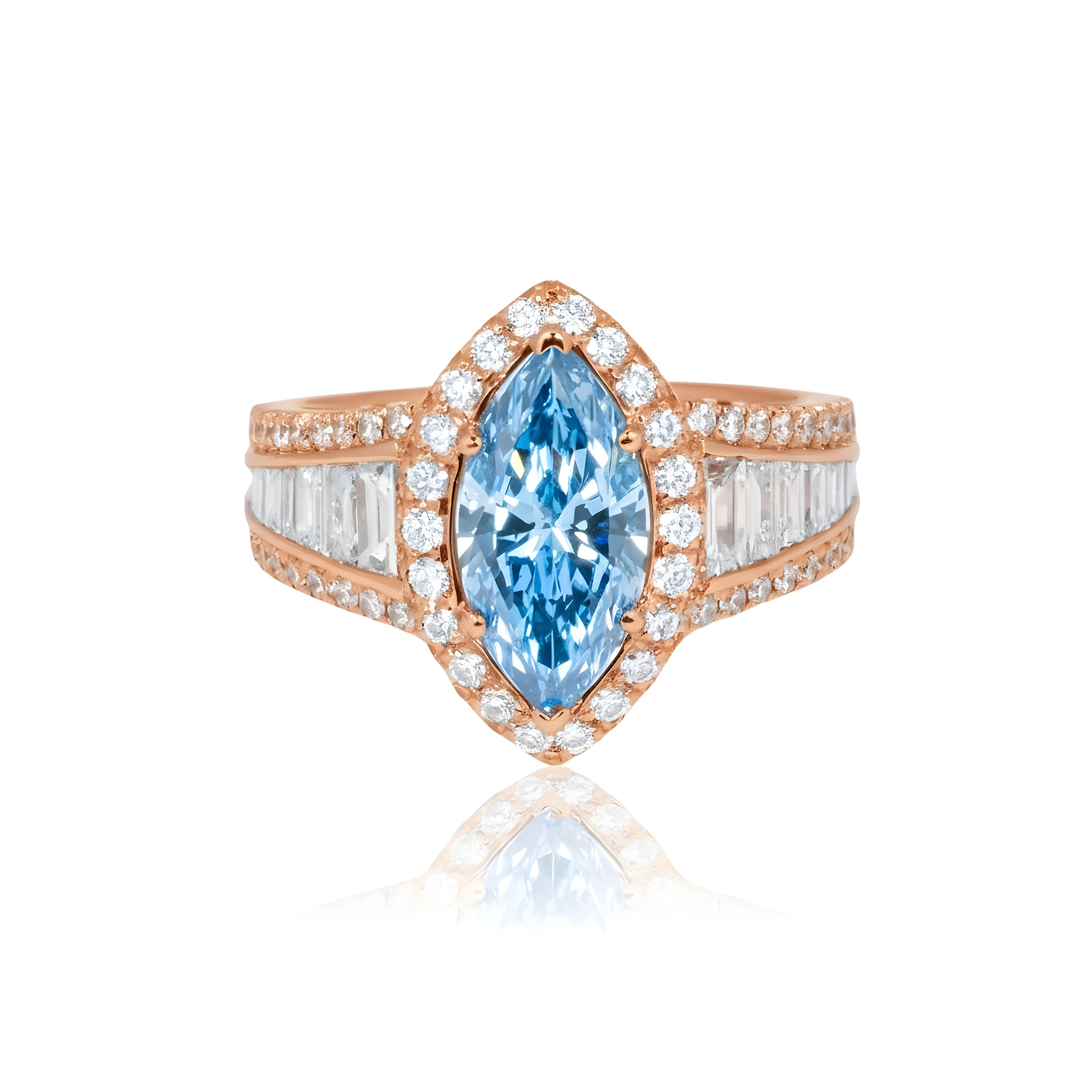 18K White Gold 1.5ctw Marquise Cut Fancy Vivid Blue Diamond Ring 3.20ctw