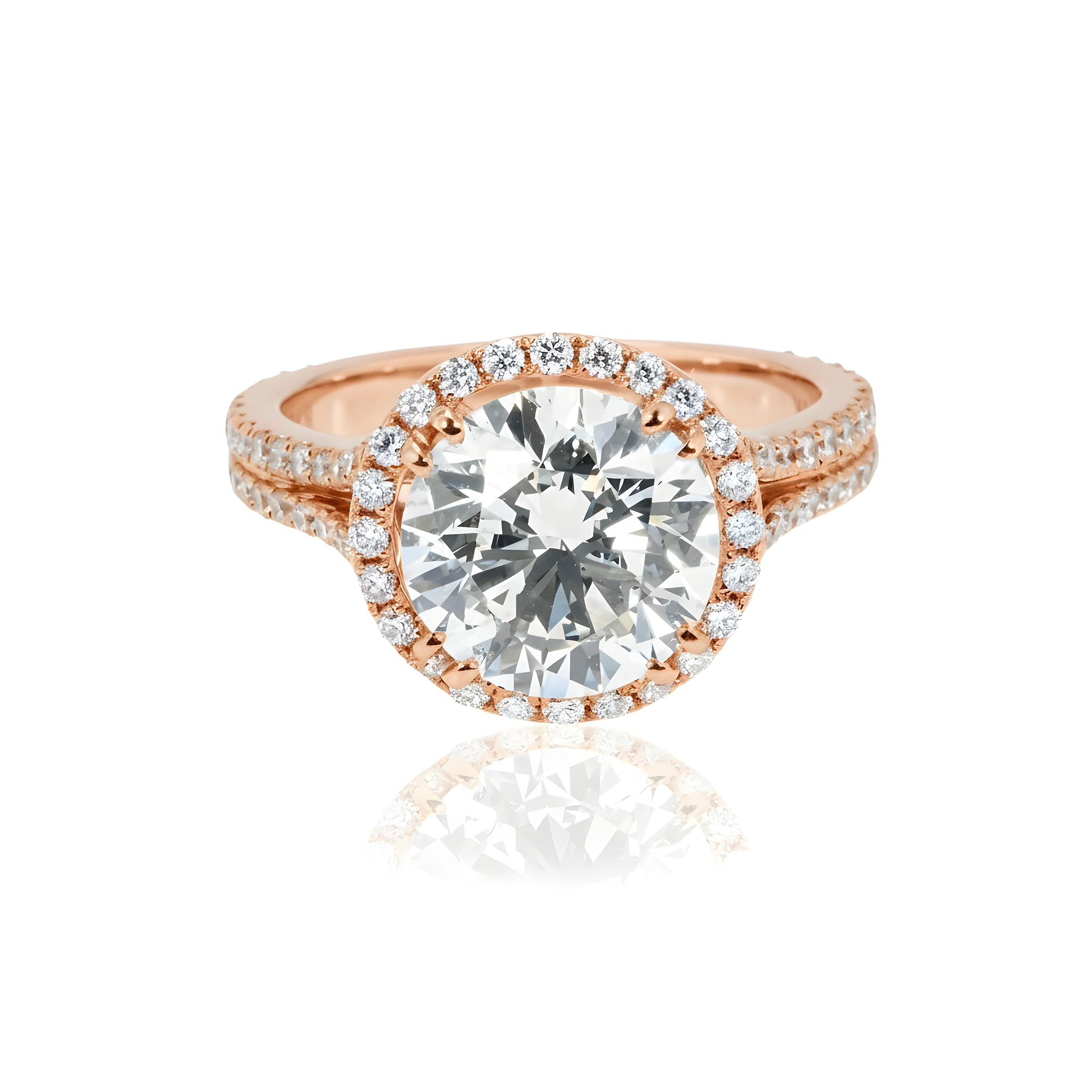 18K White Gold 3.28ct Round Cut Diamond Engagement Ring W/ Halo 4.08ctw