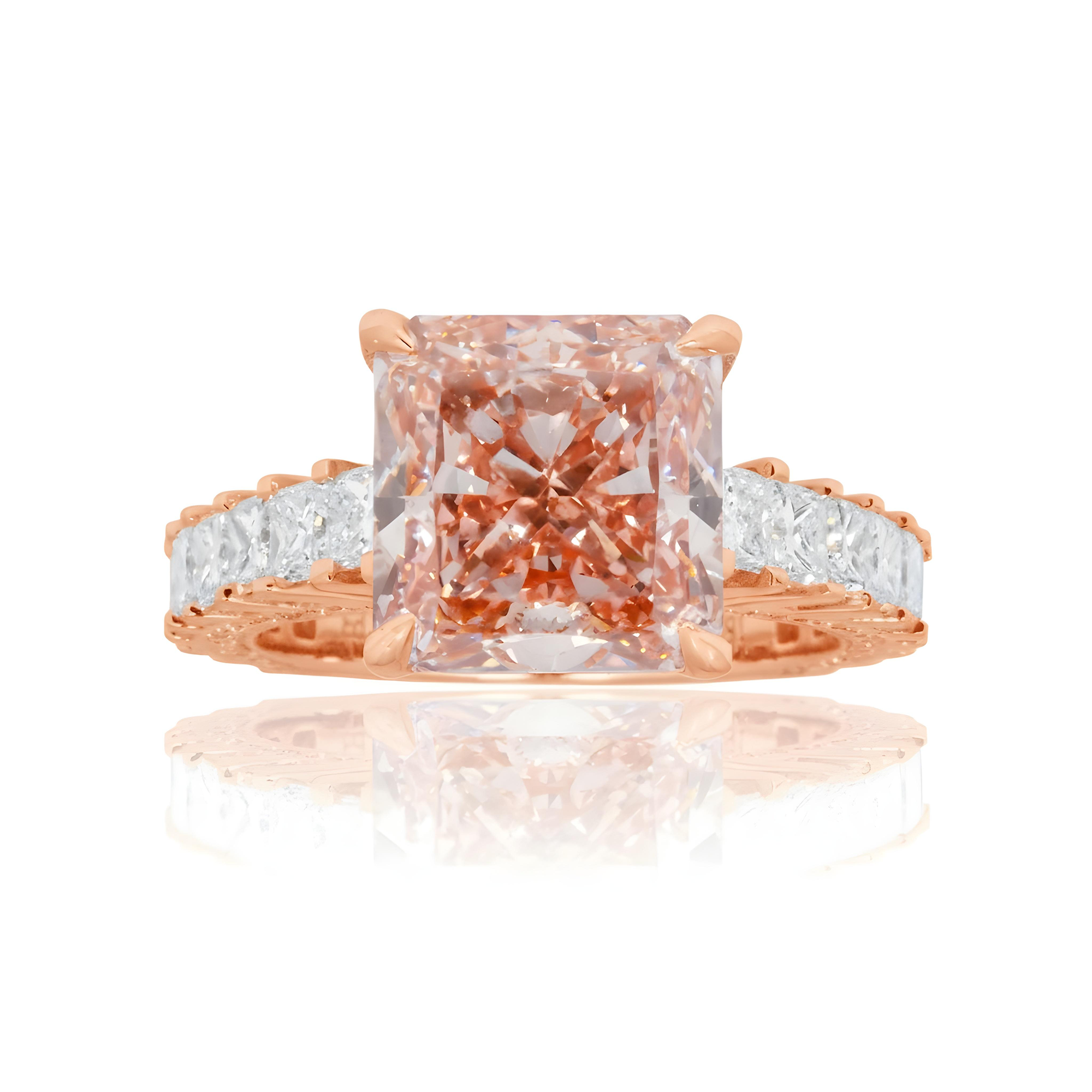 18K White Gold 5.06ct Princess Cut Fancy Vivid Pink Diamond Ring 7.36ctw