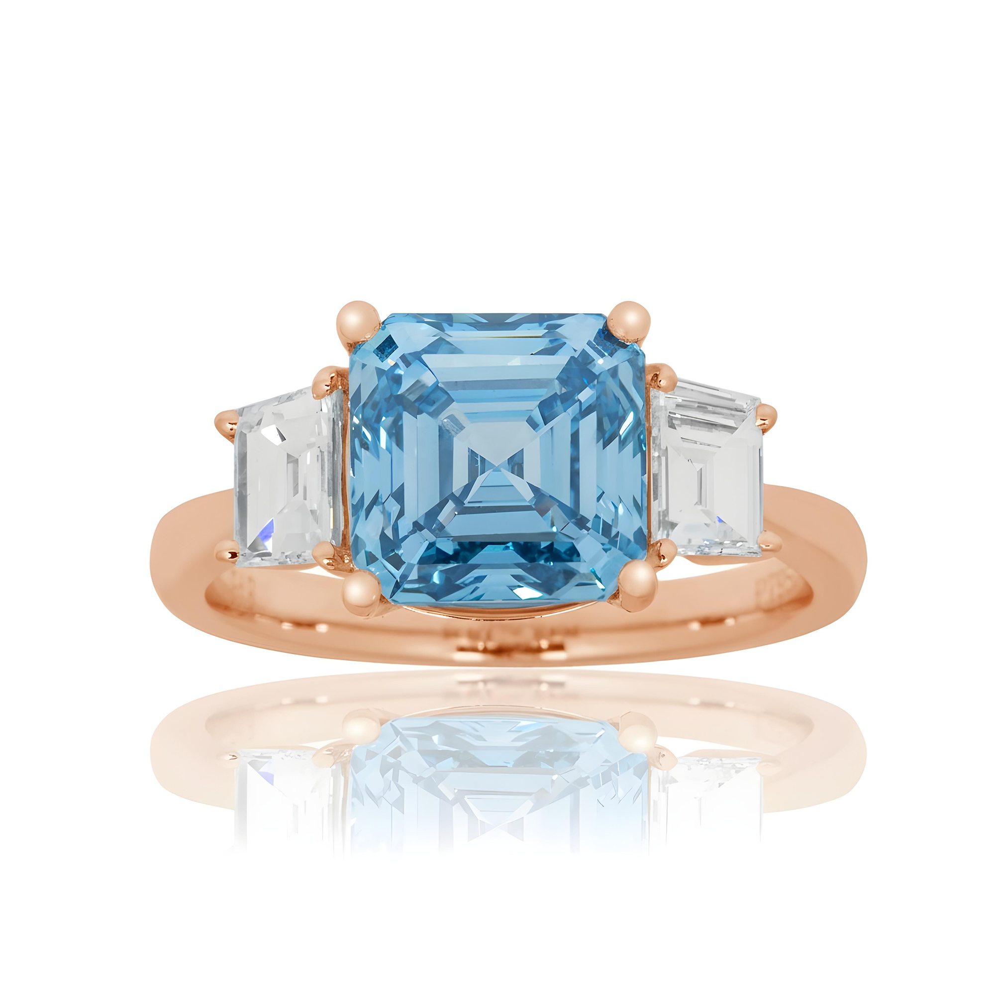 Platinum 3.0ct Fancy Vivid Blue Asscher Cut Diamond Ring 3.62ctw