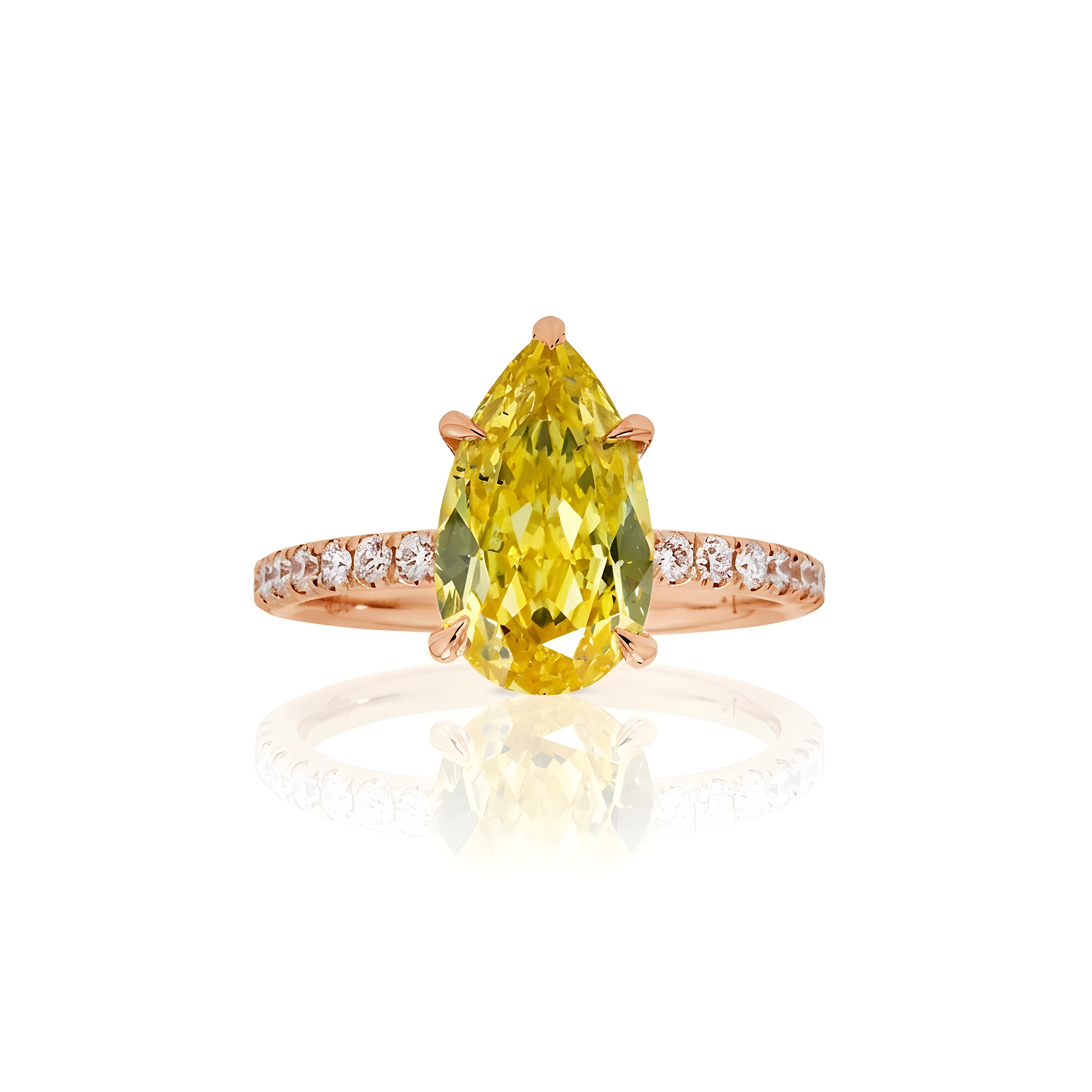 18K White Gold 3.05ct Pear Cut Fancy Vivid Yellow Diamond Ring 3.60ctw