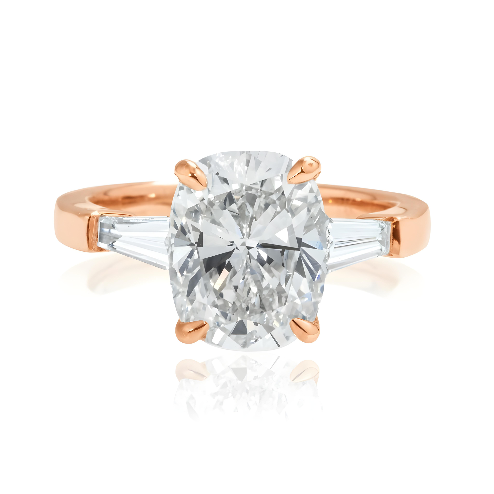 GIA Platinum 4ct Cushion Cut Triple Diamond Engagement Ring 4.54ctw