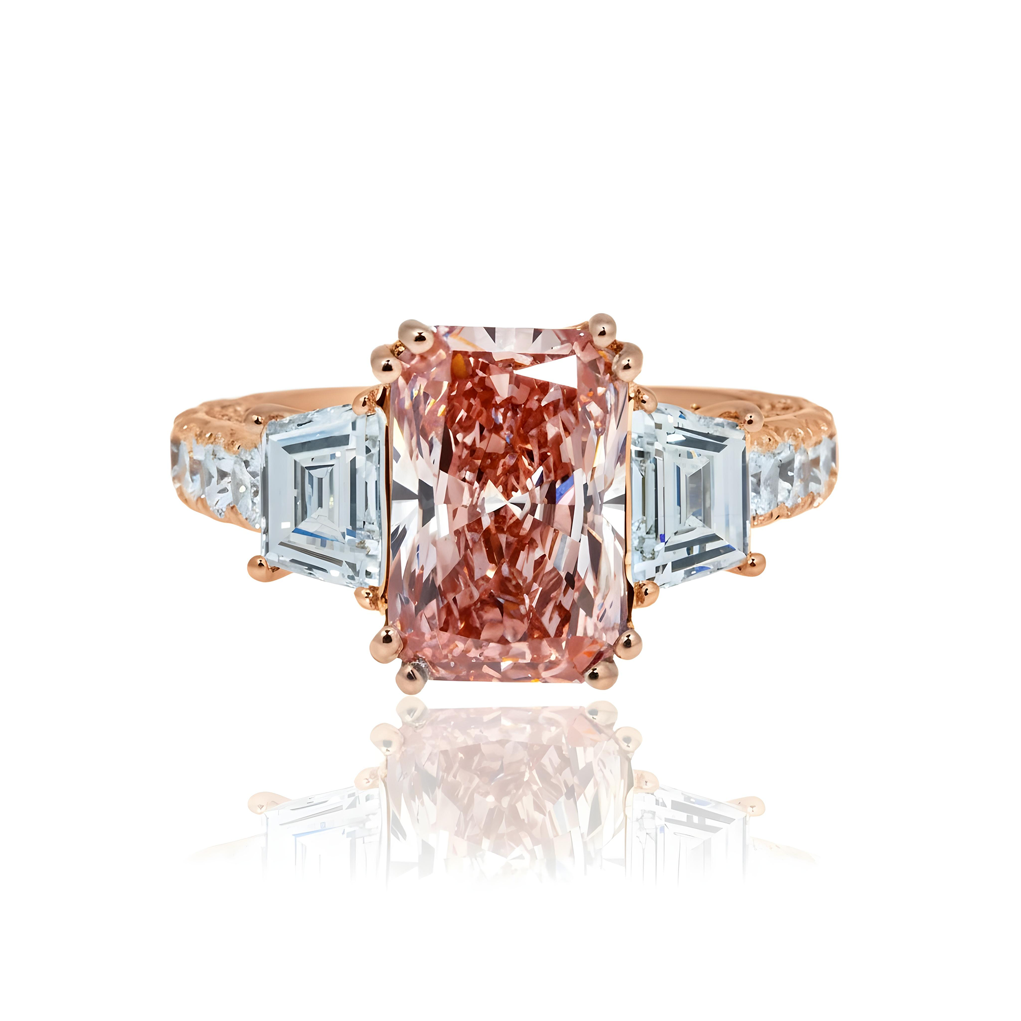 18K White Gold 3.26ct Radiant Cut Fancy Vivid Pink Diamond Ring 5.76ctw