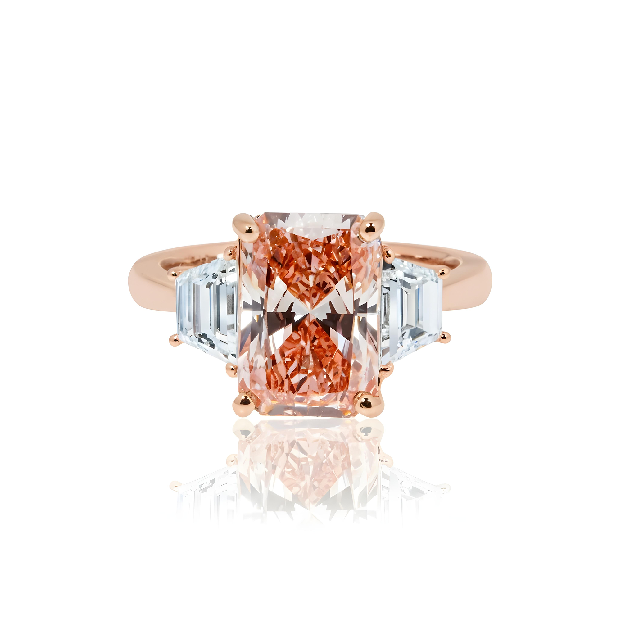 18K White Gold 3.72ct Radiant Cut Fancy Vivid Pink Diamond Ring 4.82ctw