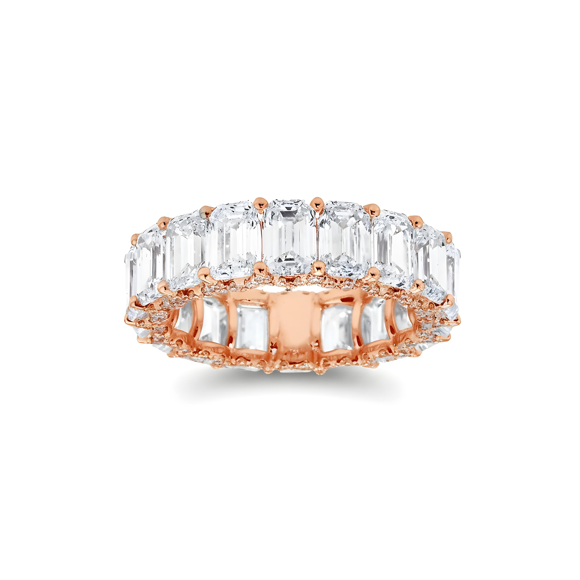 18K White Gold Emerald Diamond Cut Eternity Ring w/ Encrusted Setting 8.75ct (size 6)