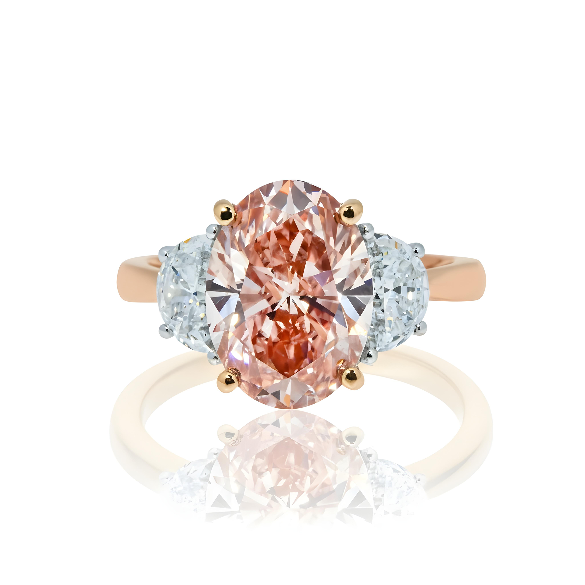 18K White Gold Oval Cut Fancy Vivid Pink Diamond Ring  4.02ctw