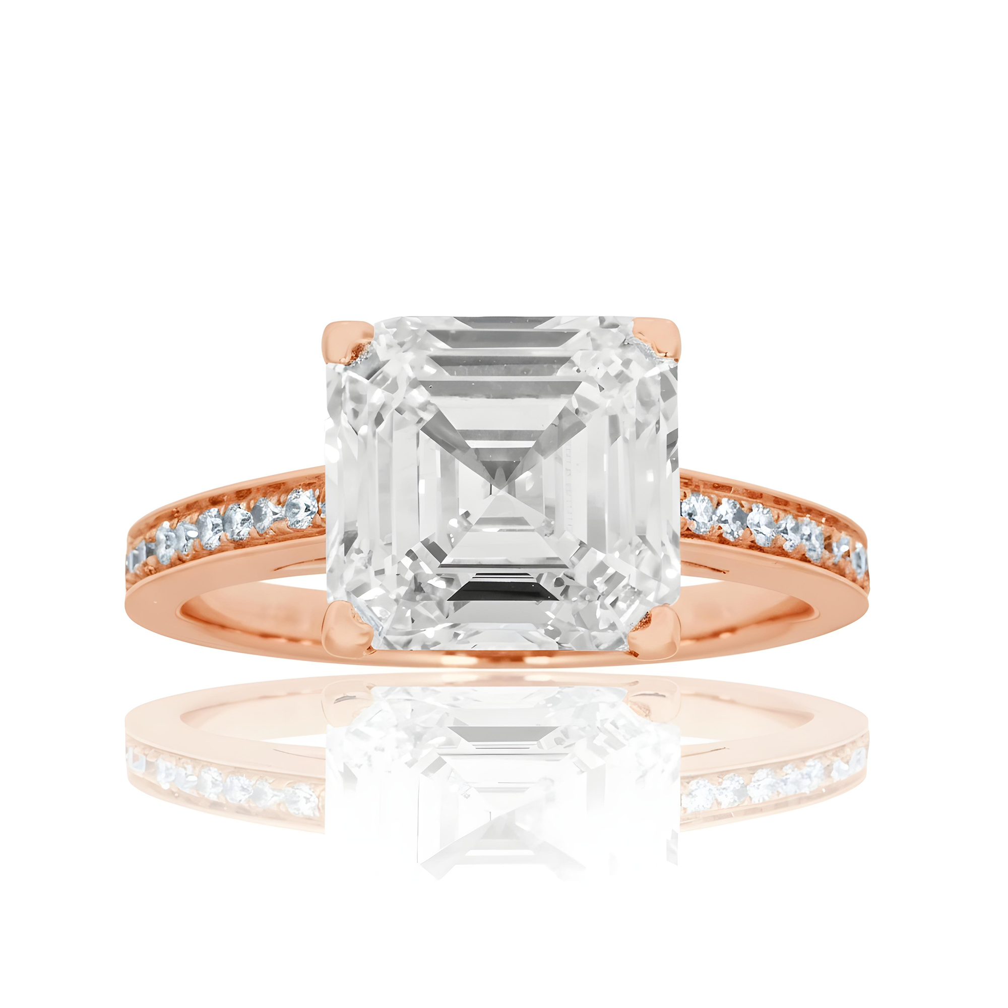 18K White Gold 4.42ct Asscher Cut Diamond Engagement Ring 4.61ctw