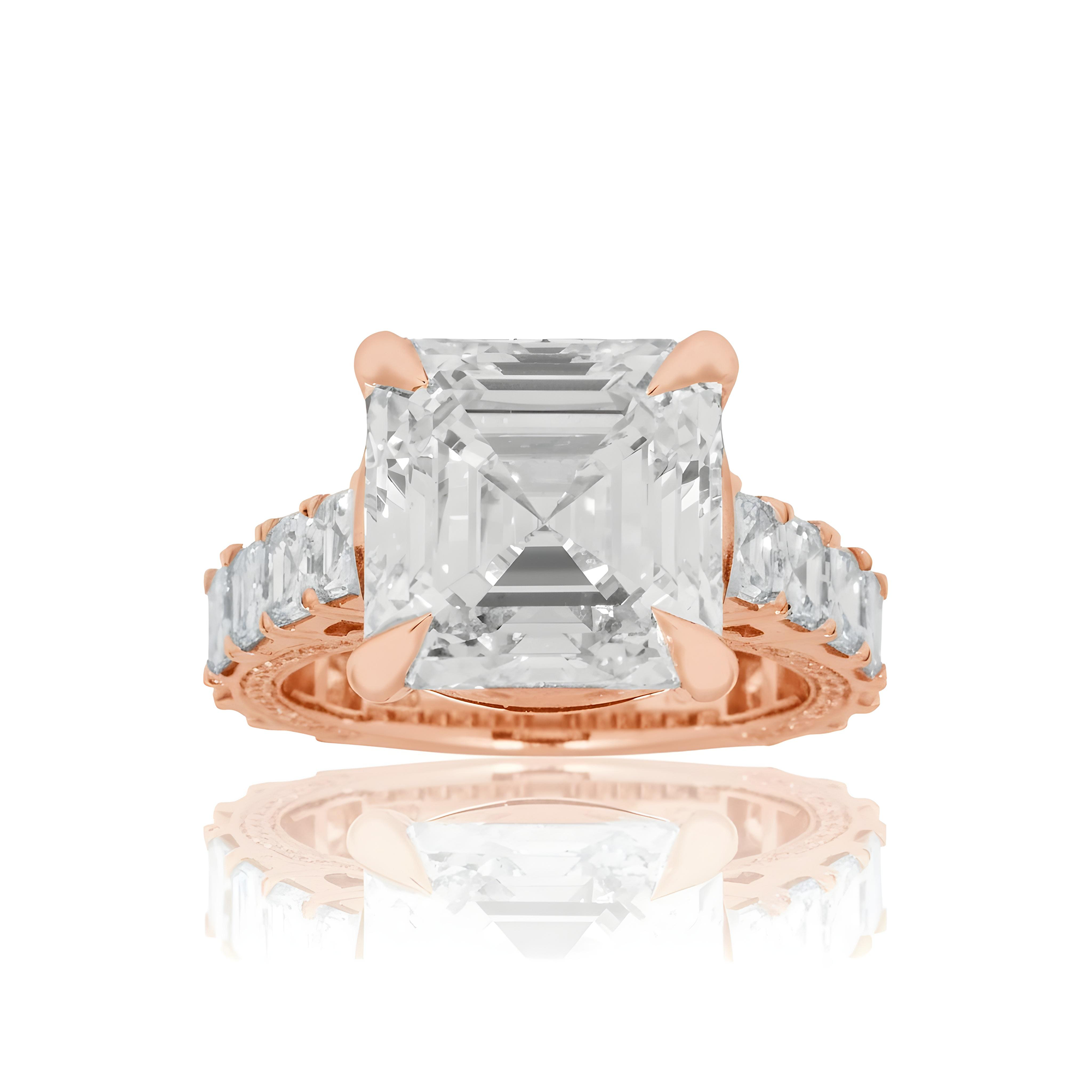 GIA 18K White Gold 7.38ct Asscher Cut Diamond Engagement Ring 11.13ctw