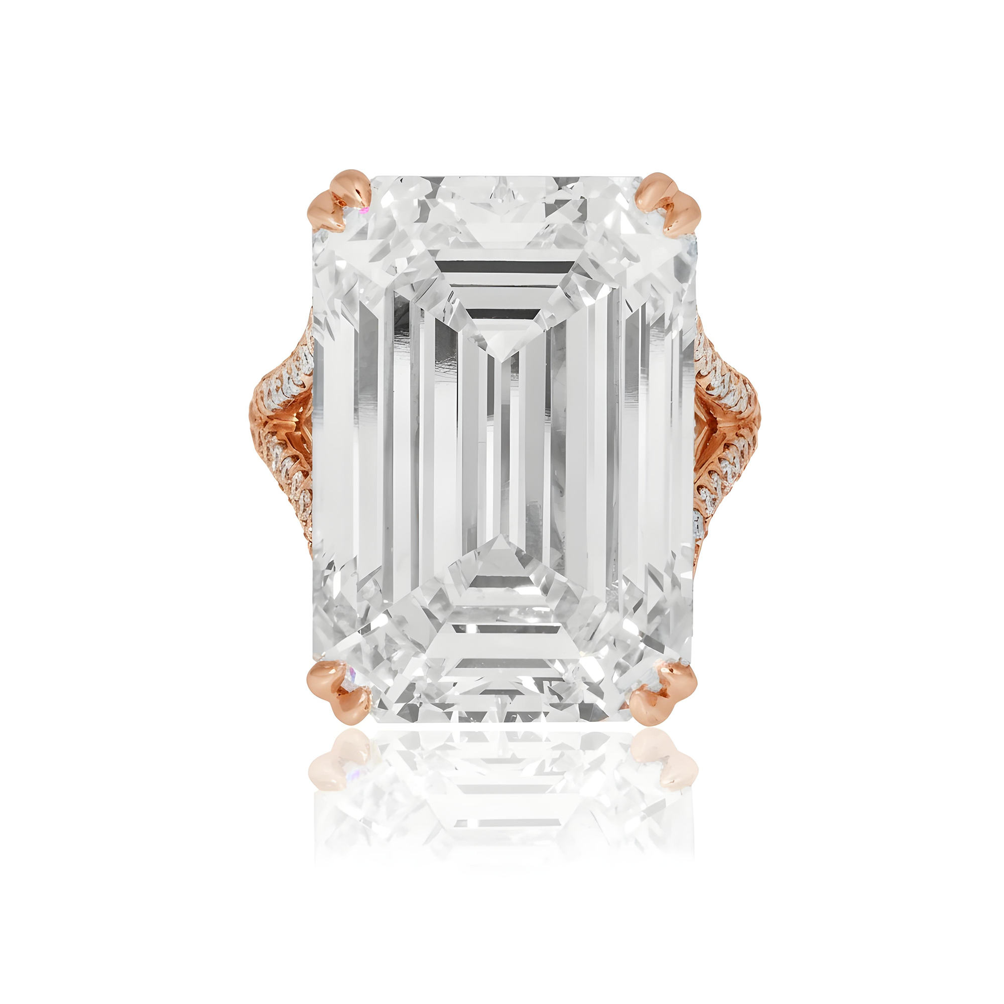Platinum 31.62ct Emerald Cut Diamond Engagement Ring 33.62ctw