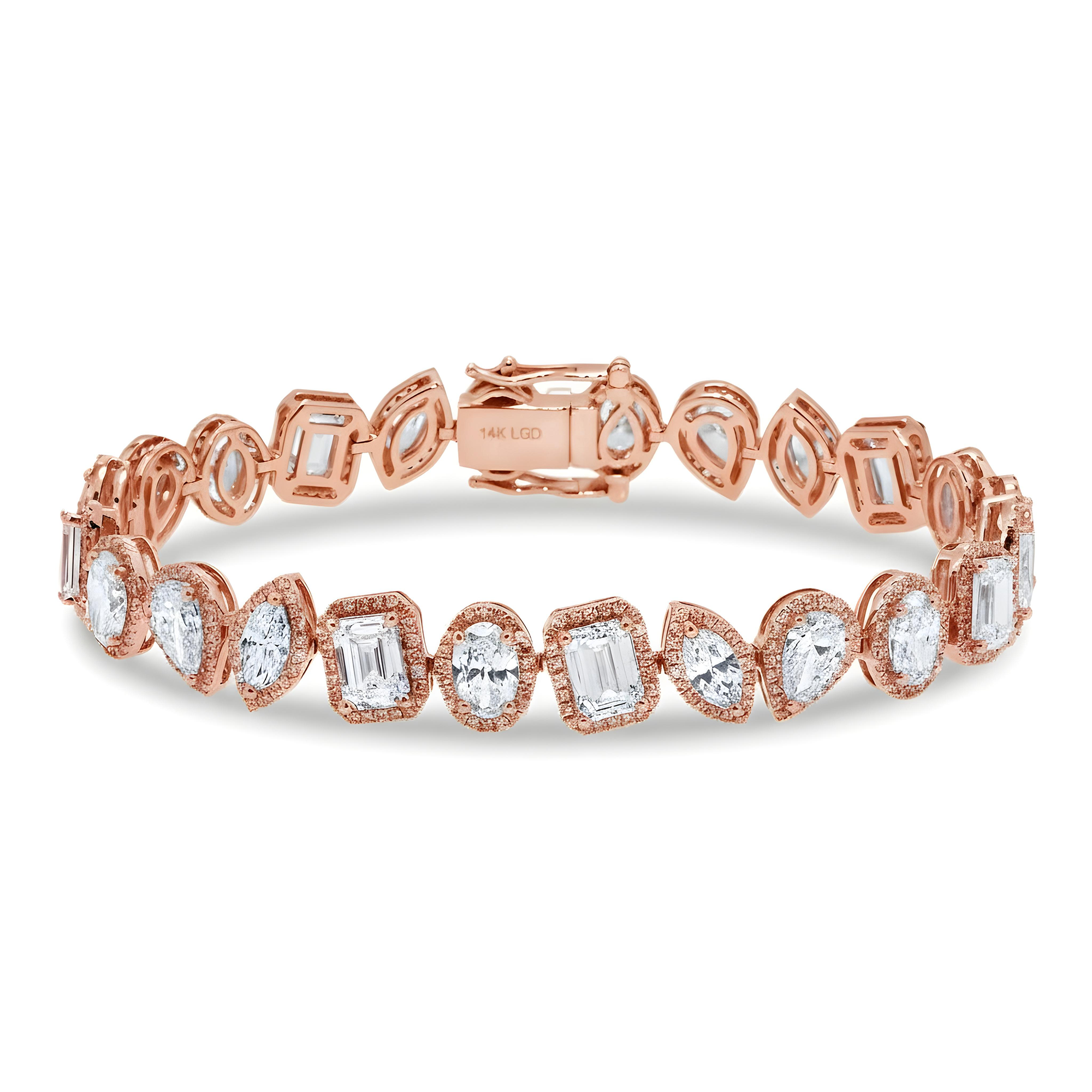 14K White Gold Multi Cut Diamond Bracelet 14.82ct