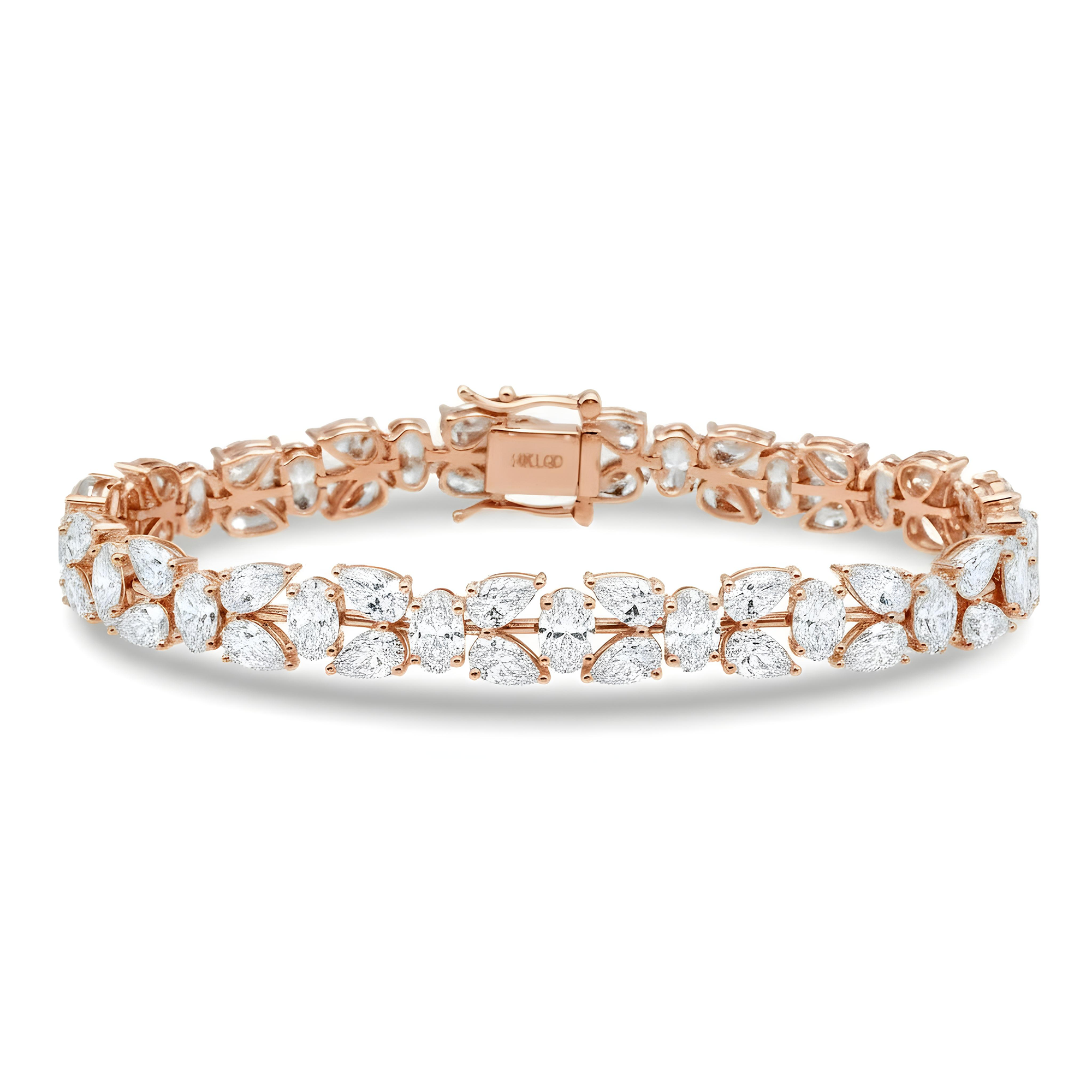 14K White Gold Pear & Oval Cut Diamond Rose Bud Bracelet 18.83ct