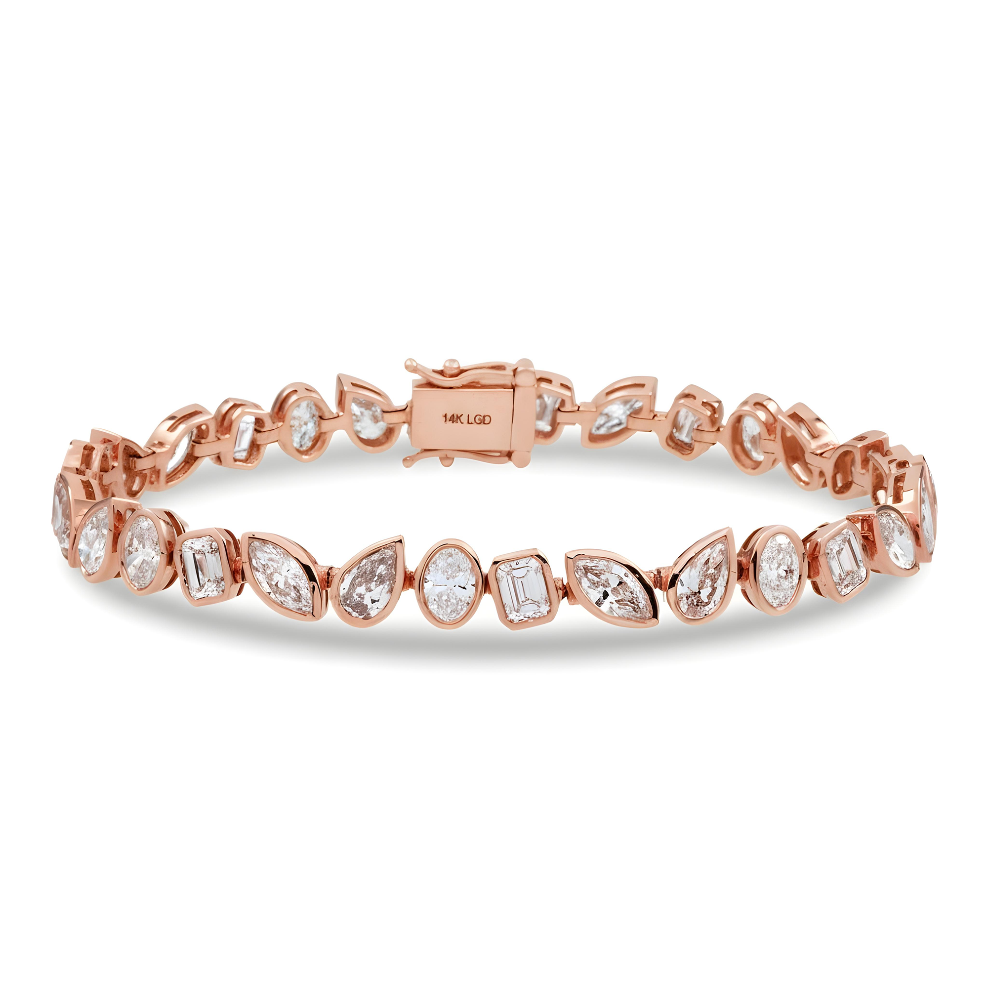 14K Yellow Gold Bezel Set Multi Cut Diamond Bracelet 9.85ct
