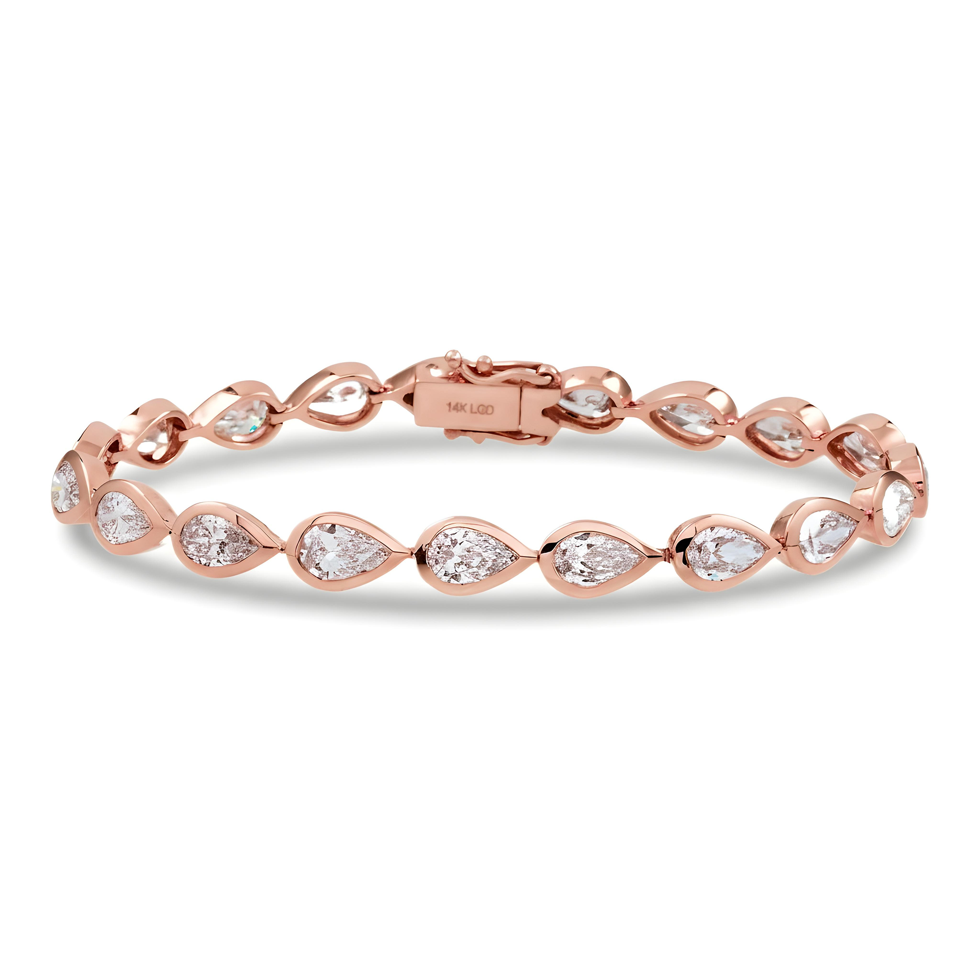 14K Yellow Gold Bezel Set Pear Cut Diamond Bracelet 8.68ct