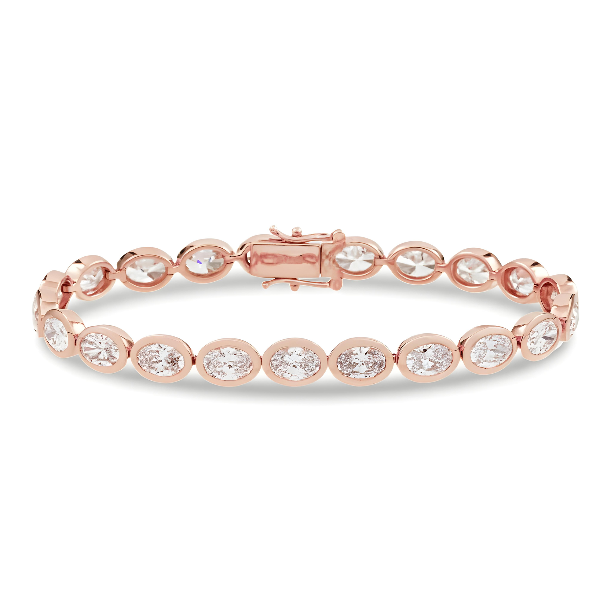 14K Yellow Gold Bezel Set Oval Cut Diamond Tennis bracelet 11.40ct
