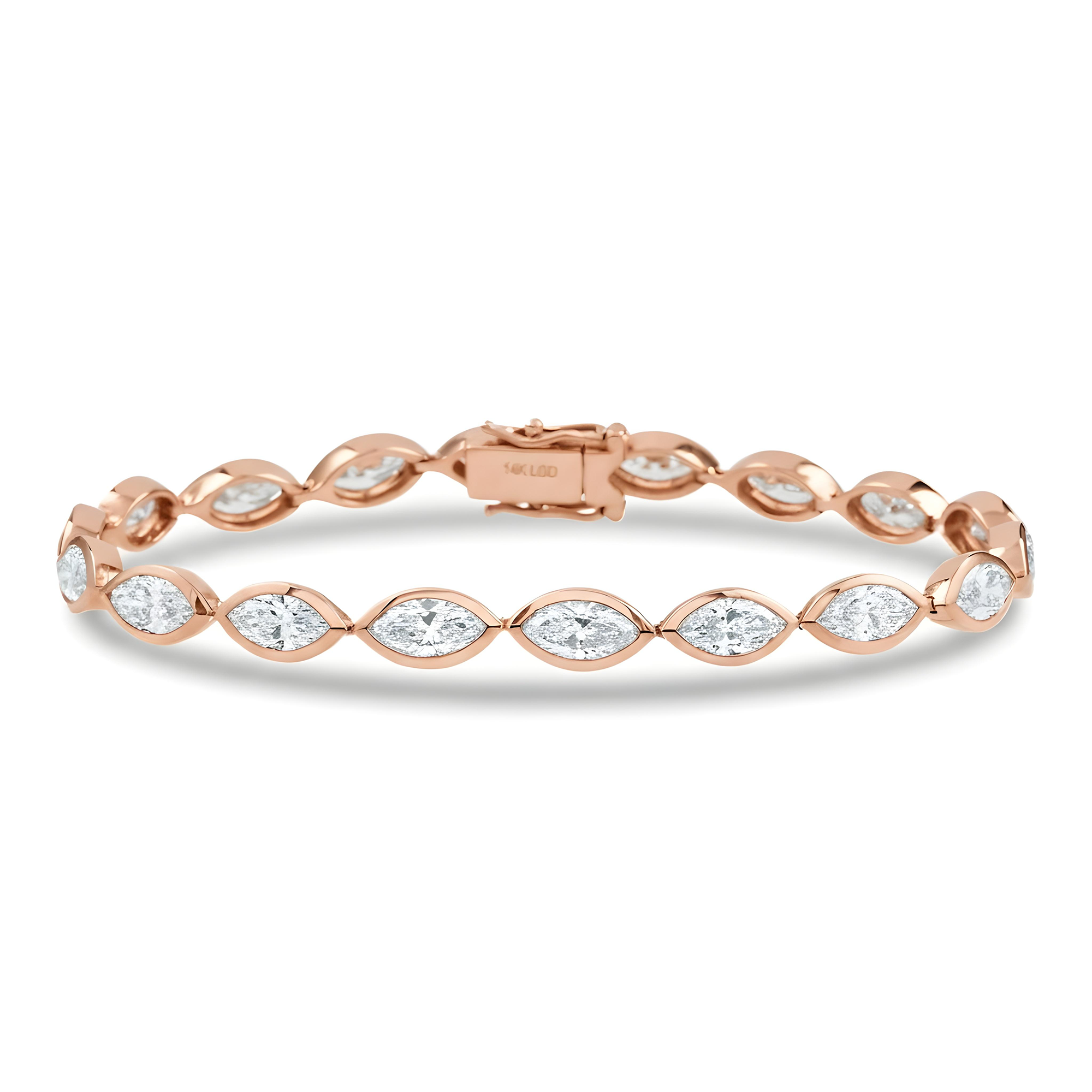 14K Yellow Gold Bezel Set Marquise Cut Diamond Bracelet 9.50ct