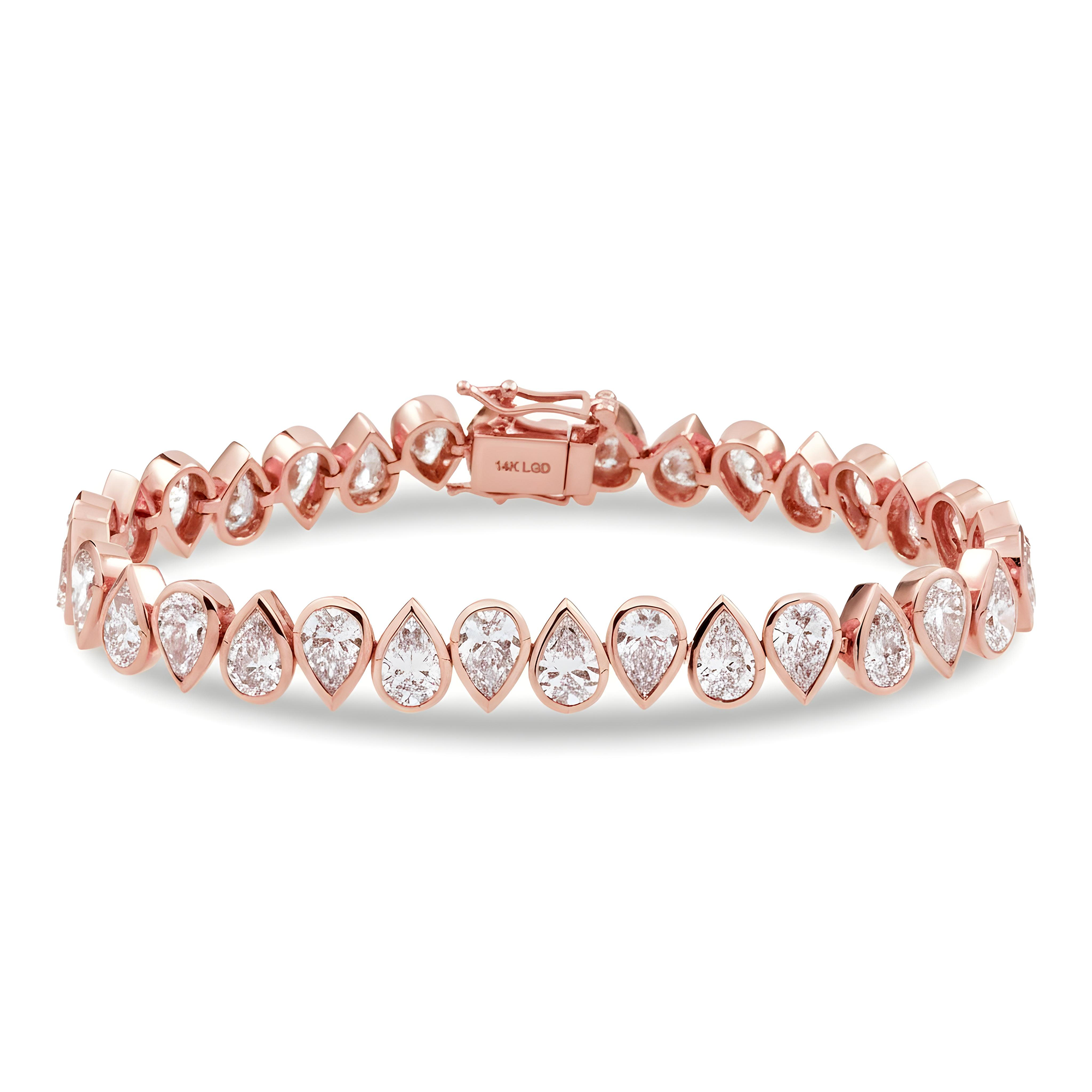 14K Yellow Gold Bezel Set Pear Cut Diamond Tennis Bracelet 21.89ct