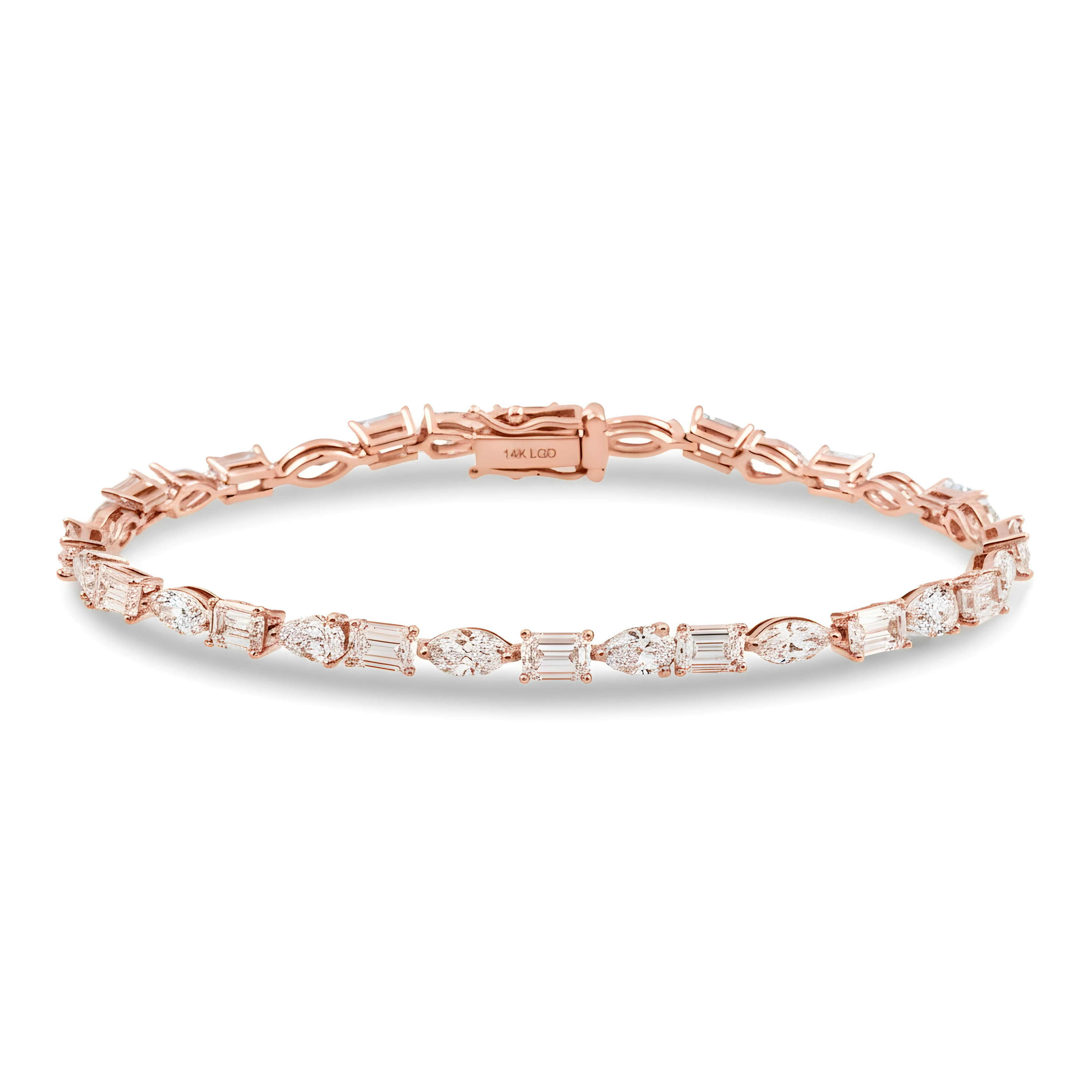 14K Yellow Gold Multi Cut Diamond Bracelet 8.96ct
