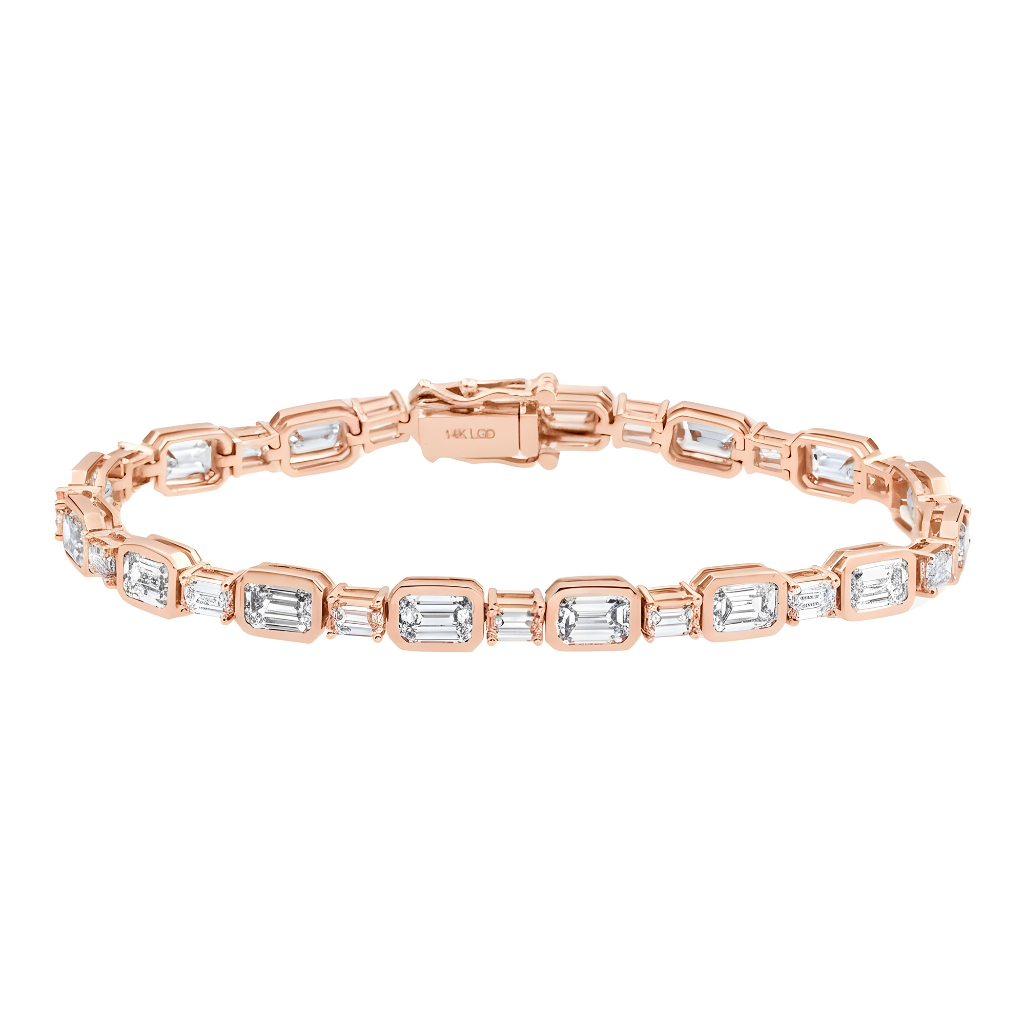 14K White Gold Emerald Cut Diamond Bracelet 11.92ct