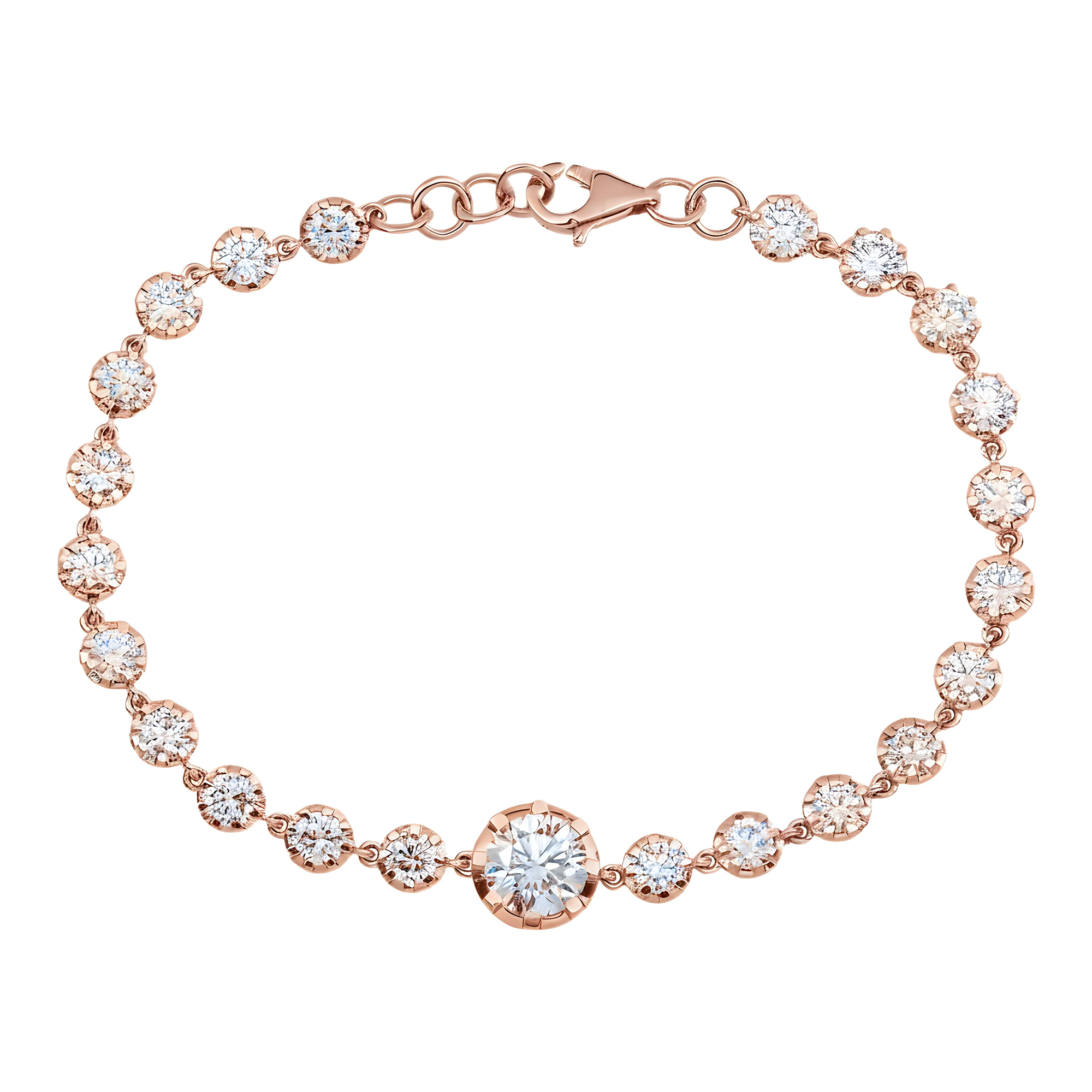 14K Two Tone Round Diamond Satellite Bracelet 5.28ct