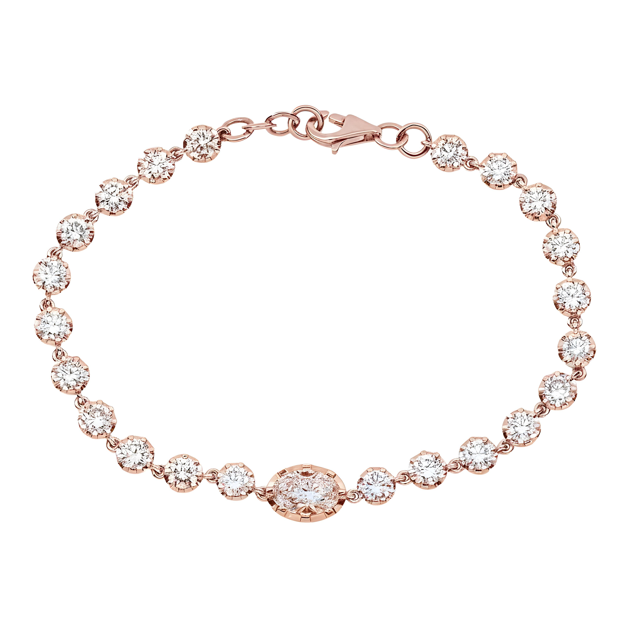 14K Two Tone Oval & Round Cut Diamond Satellite Bracelet 5.52ct