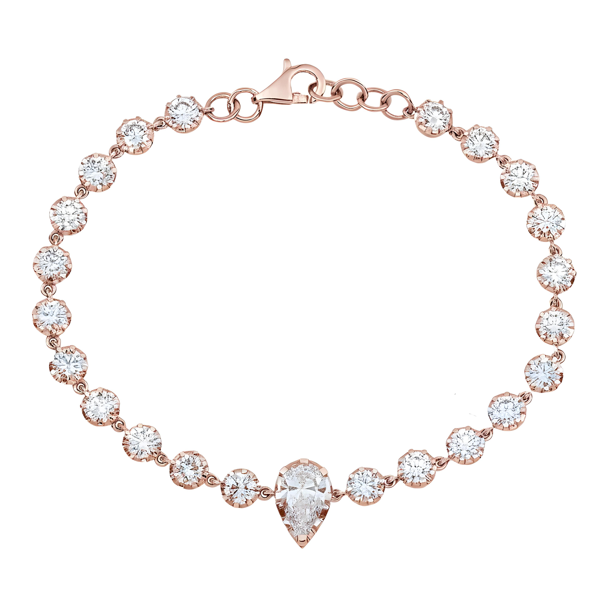 14K Two Tone Pear & Round Cut Diamond Satellite Bracelet 5.75ct