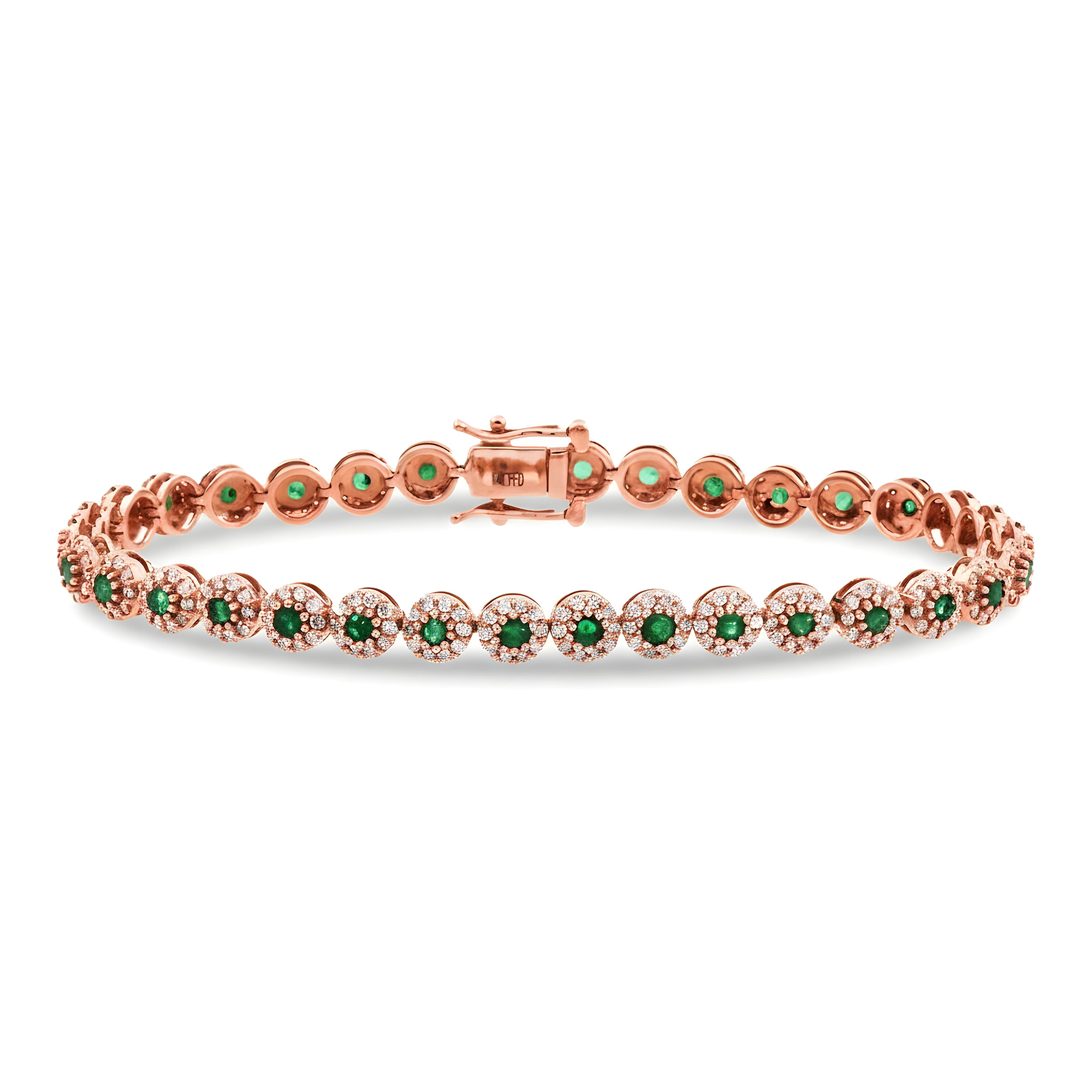 14K Yellow Gold Round Diamond & Emerald Bracelet 4.16ct