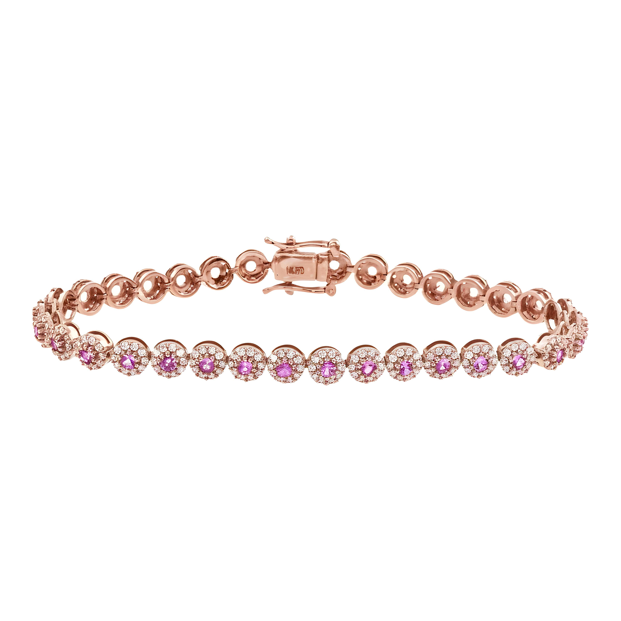 14K Yellow Gold Pink Sapphire & Diamond Bracelet 4.72ctw