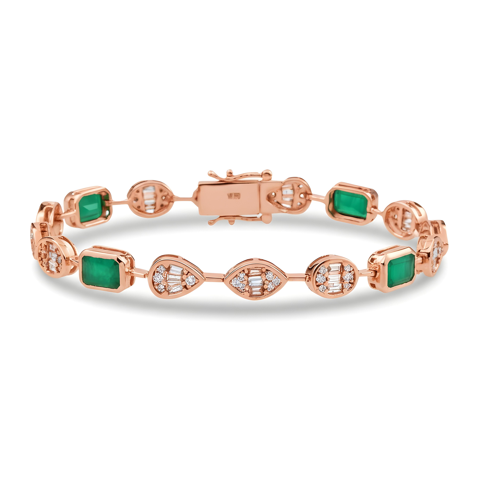 14K White Gold Emerald & Diamond Satellite Bracelet 5.34ctw