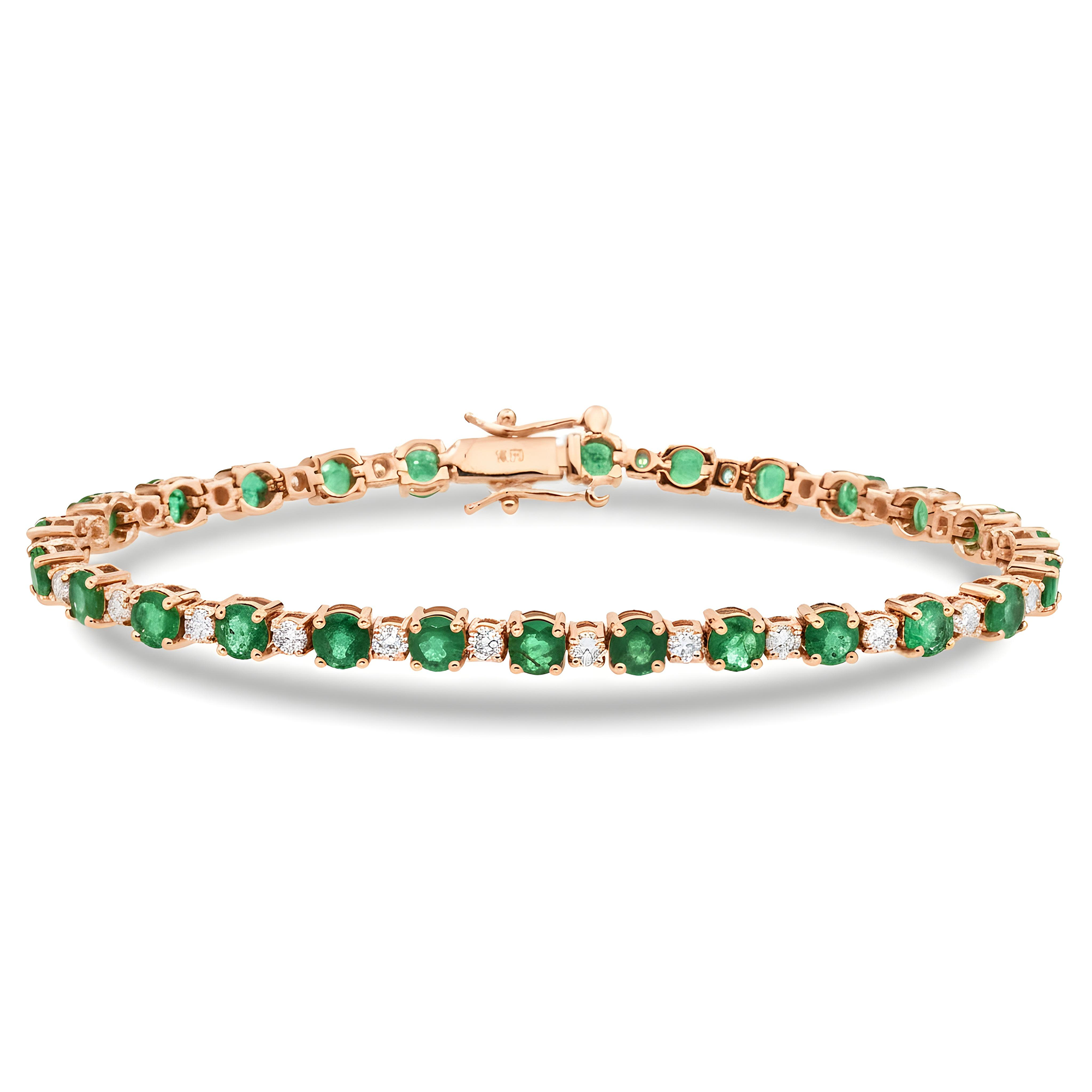 14K White Gold Round Emerald & Diamond Tennis Bracelet 7.32ctw