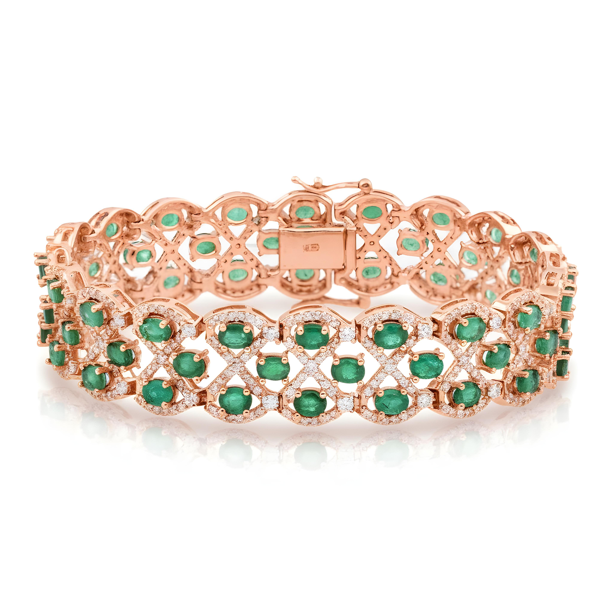 14K White Gold Enchanted Garden Emerald & Diamond Bracelet