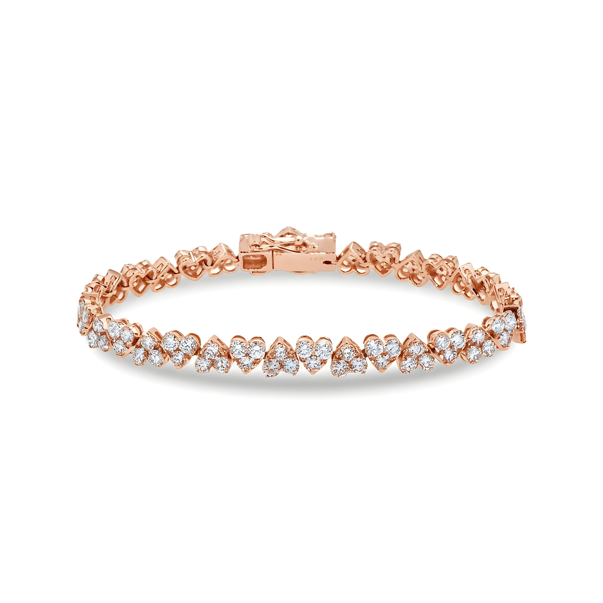 14K White Gold Round Diamond Heart Shaped Bracelet 8.90ct