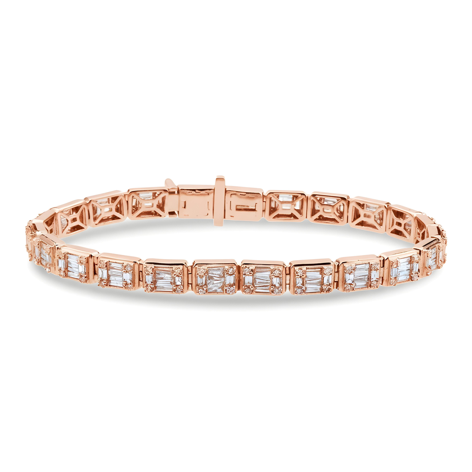14K White Gold Baguette & Round Diamond Bracelet 6.05ct
