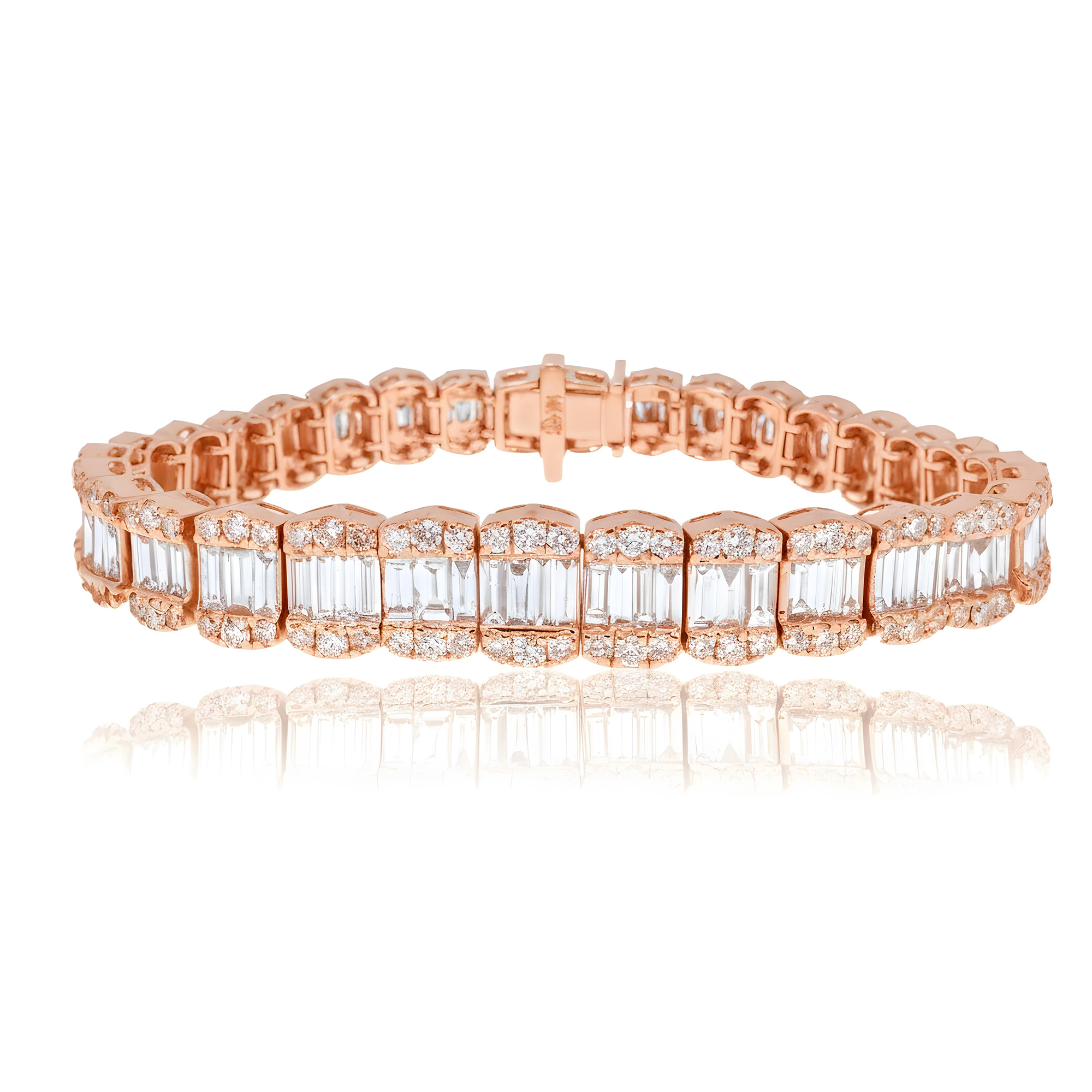 14K White Gold Baguette & Round Diamond Bracelet 13.0ct