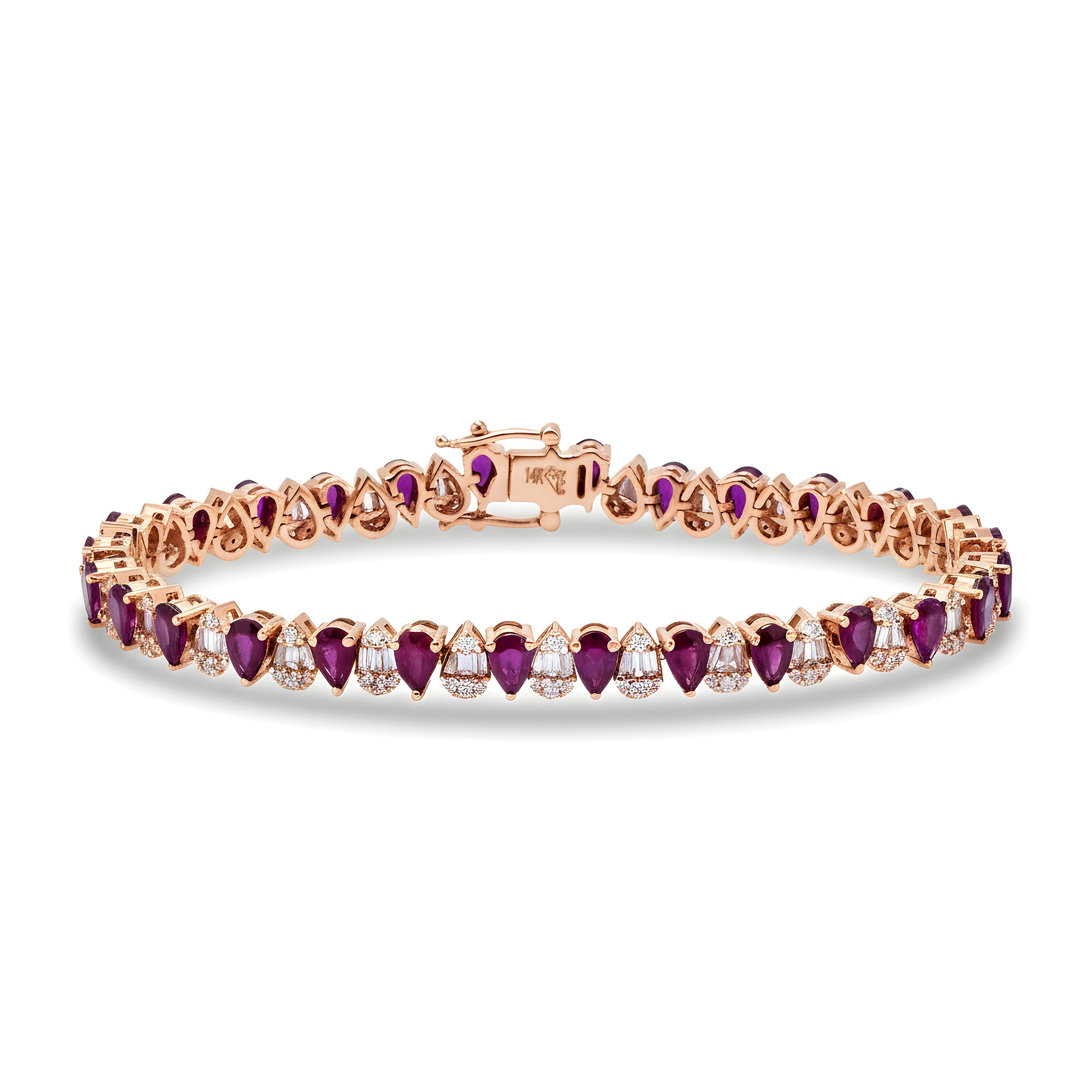 14K White Gold Pear Cut Ruby & Diamond Tennis Bracelet 12.67ctw