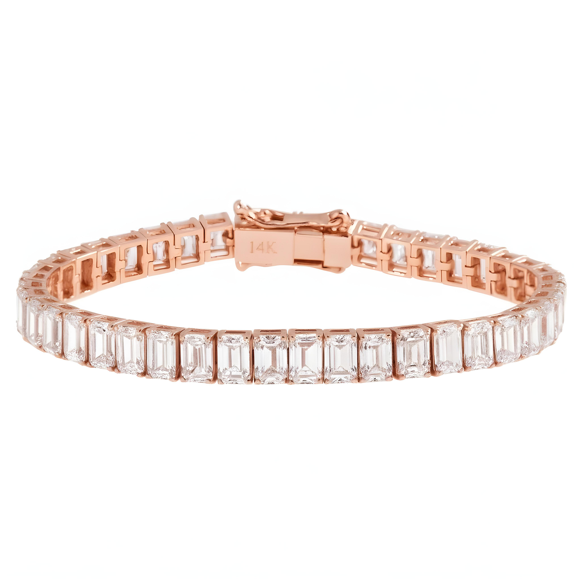 14K White Gold Emerald Cut Diamond Tennis Bracelet 23.54ct