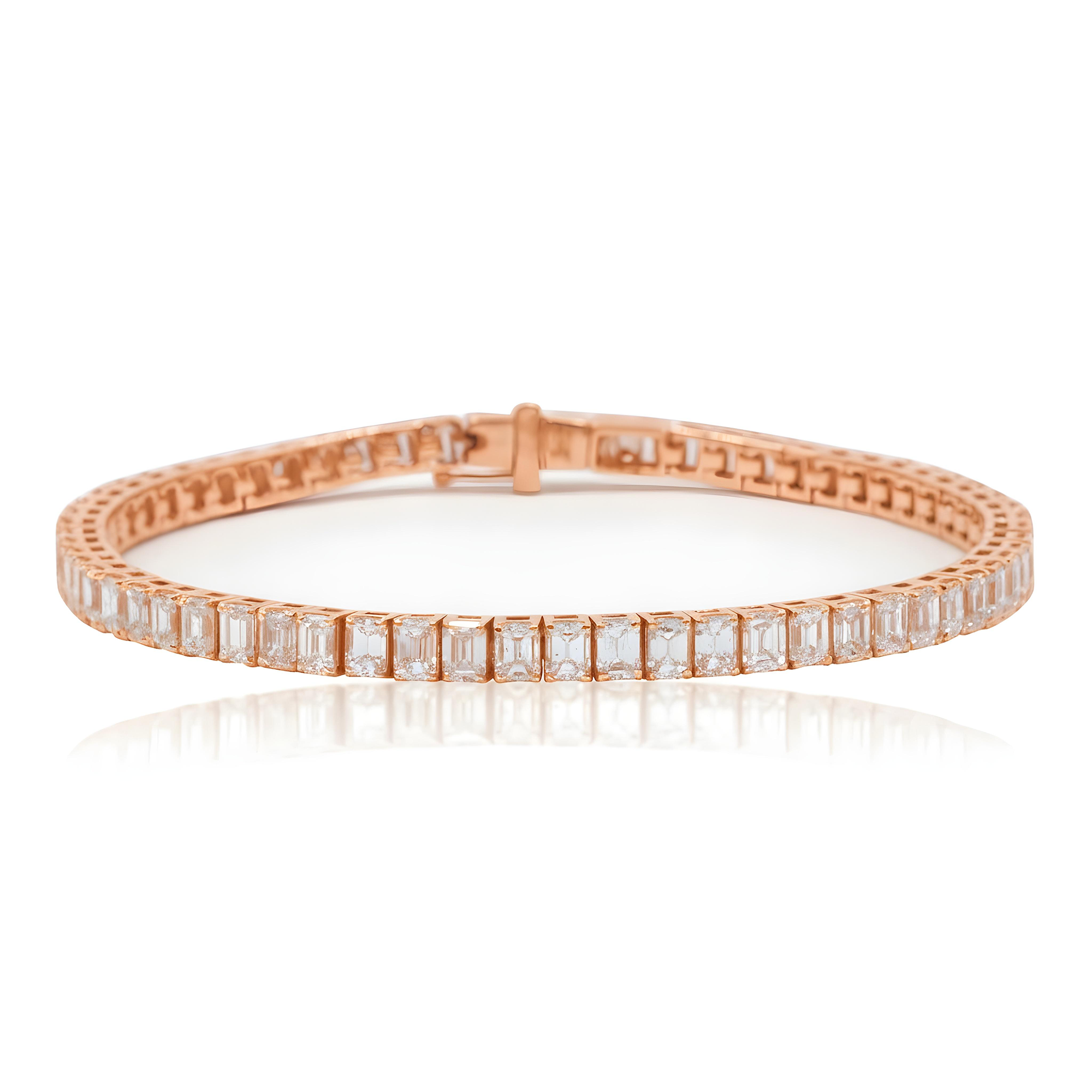 14K White Gold Emerald Cut Diamond Tennis Bracelet 11.83ct