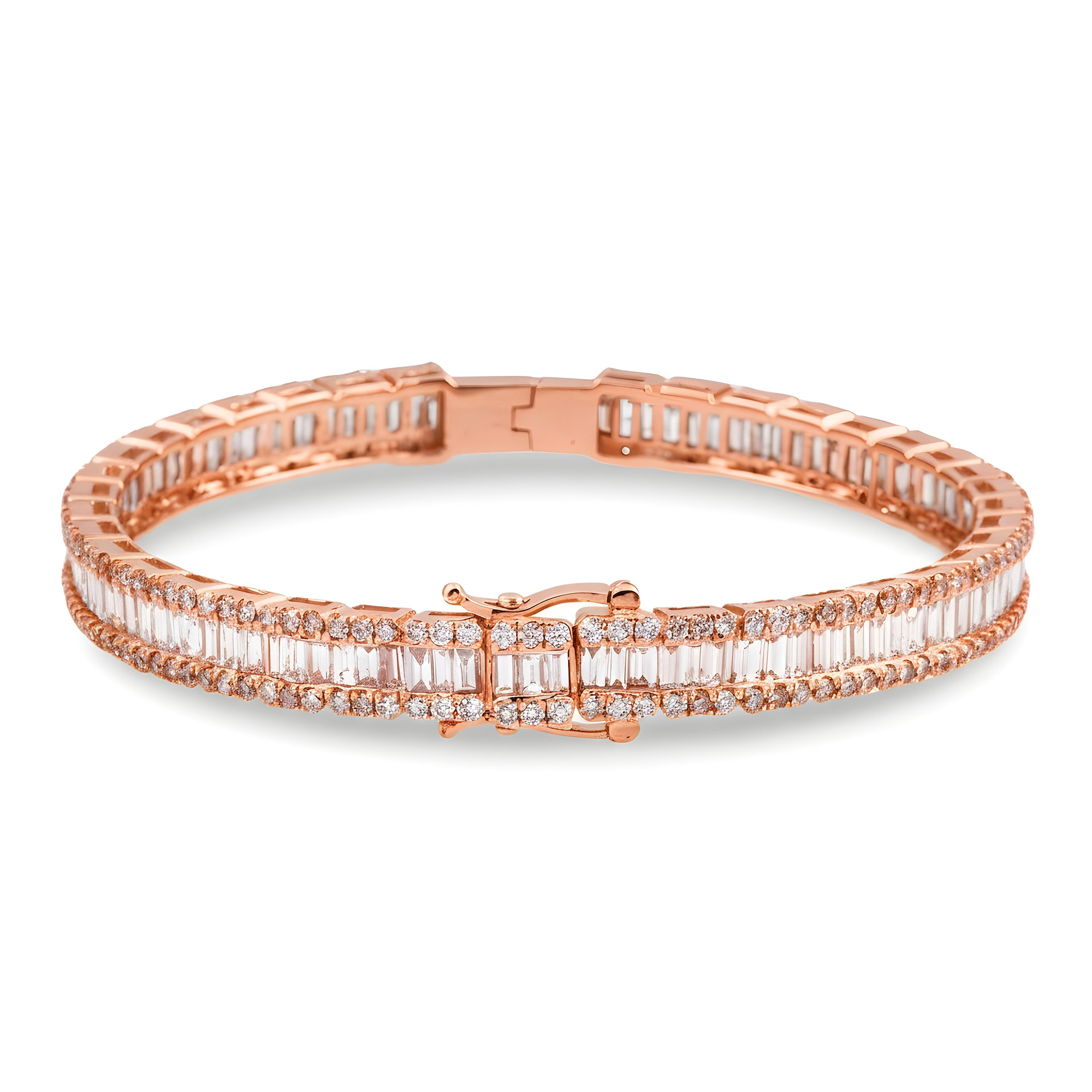 14K White Gold Emerald Diamond Bangle Bracelet 6.90ct
