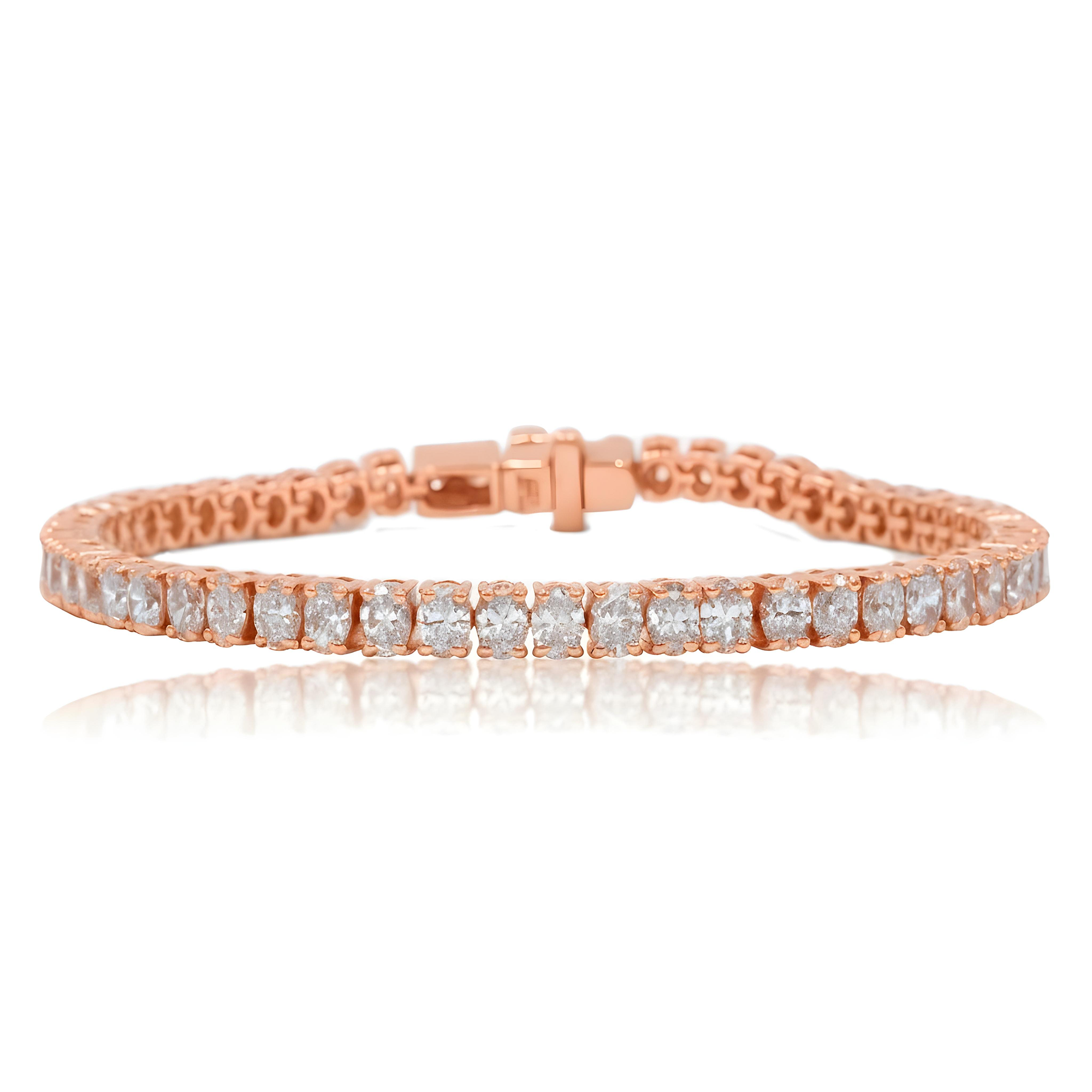 14K White Gold Oval Cut Diamond Tennis Bracelets 8.07ct